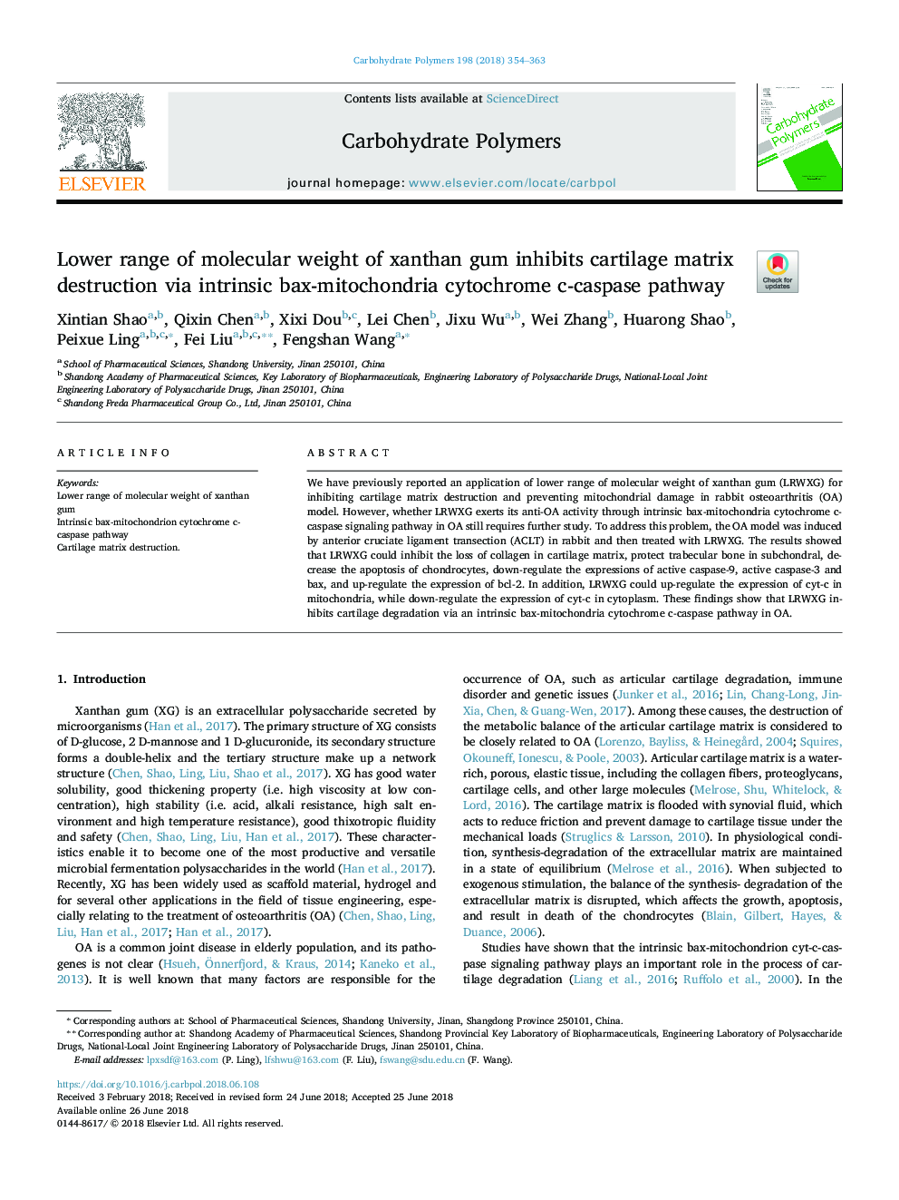 Lower range of molecular weight of xanthan gum inhibits cartilage matrix destruction via intrinsic bax-mitochondria cytochrome c-caspase pathway