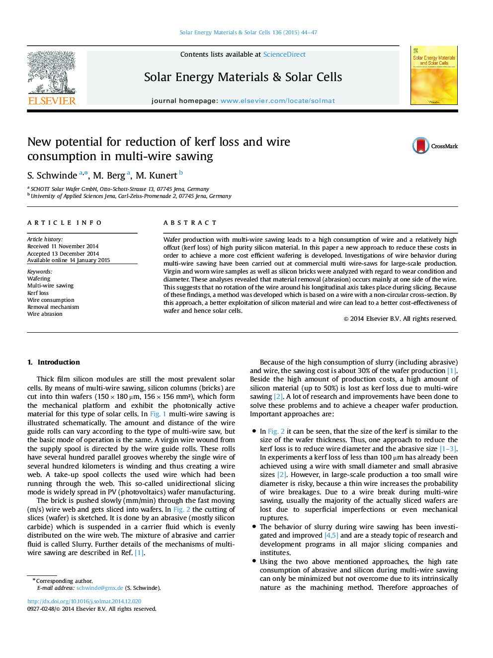 New potential for reduction of kerf loss and wire consumption in multi-wire sawing