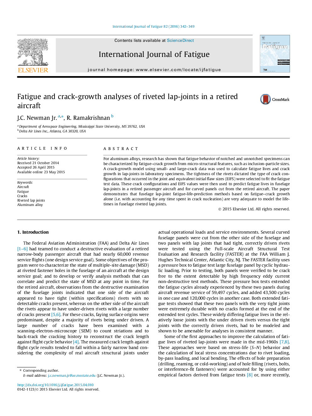 Fatigue and crack-growth analyses of riveted lap-joints in a retired aircraft