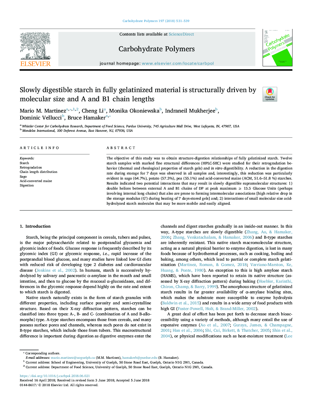 عکس صفحه اول مقاله: Slowly digestible starch in fully gelatinized material is structurally driven by molecular size and A and B1 chain lengths Slowly digestible starch in fully gelatinized material is structurally driven by molecular size and A and B1 chain lengths