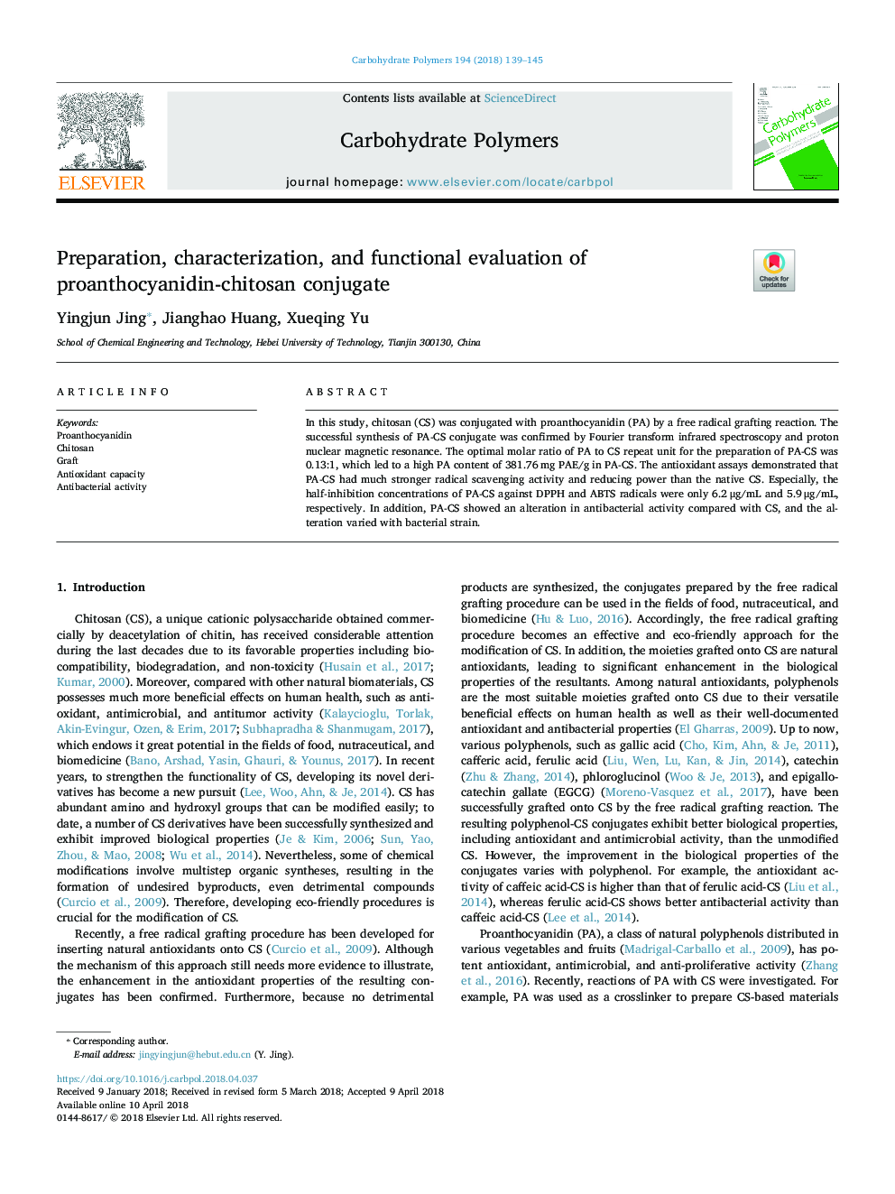 Preparation, characterization, and functional evaluation of proanthocyanidin-chitosan conjugate