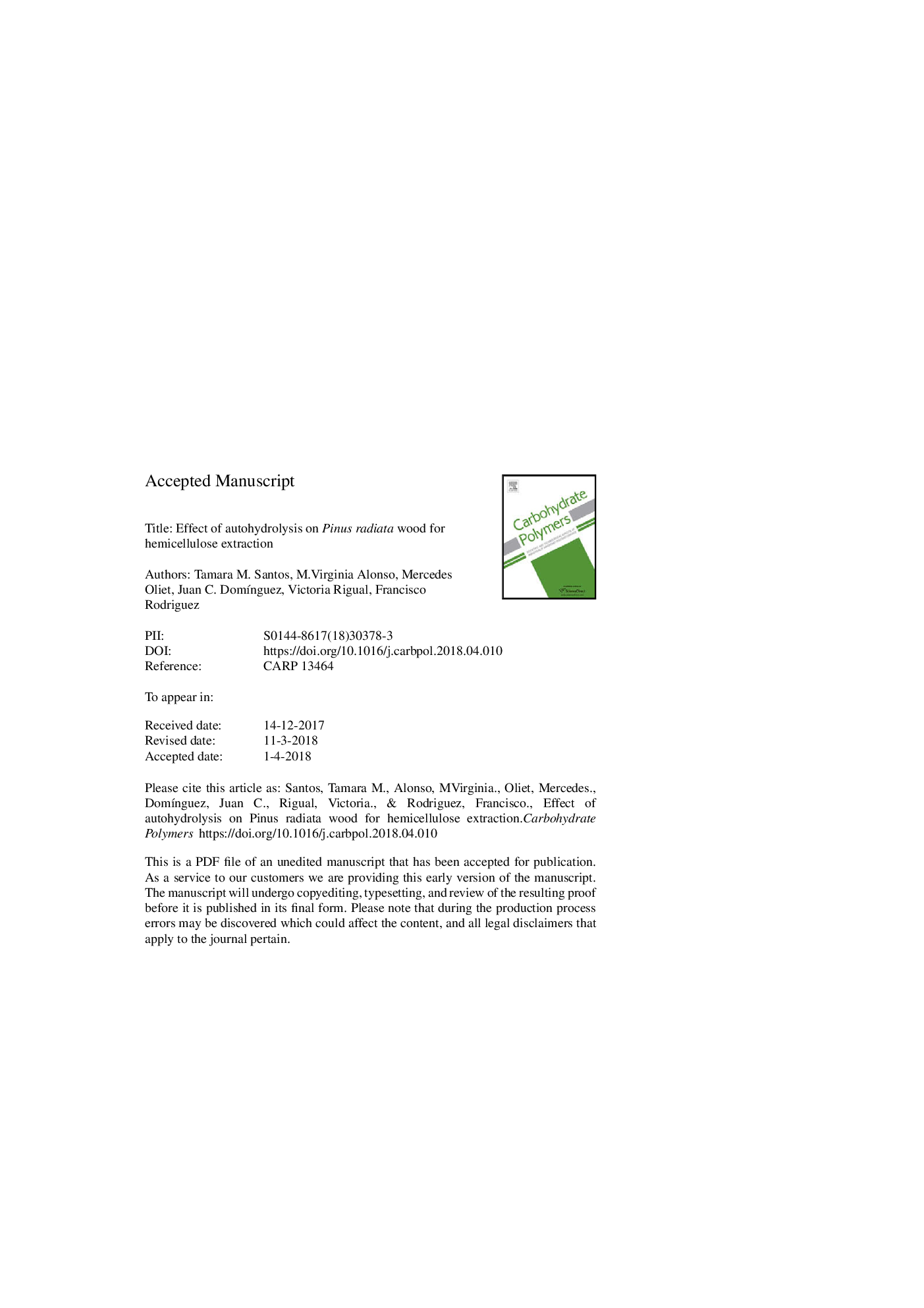 Effect of autohydrolysis on Pinus radiata wood for hemicellulose extraction