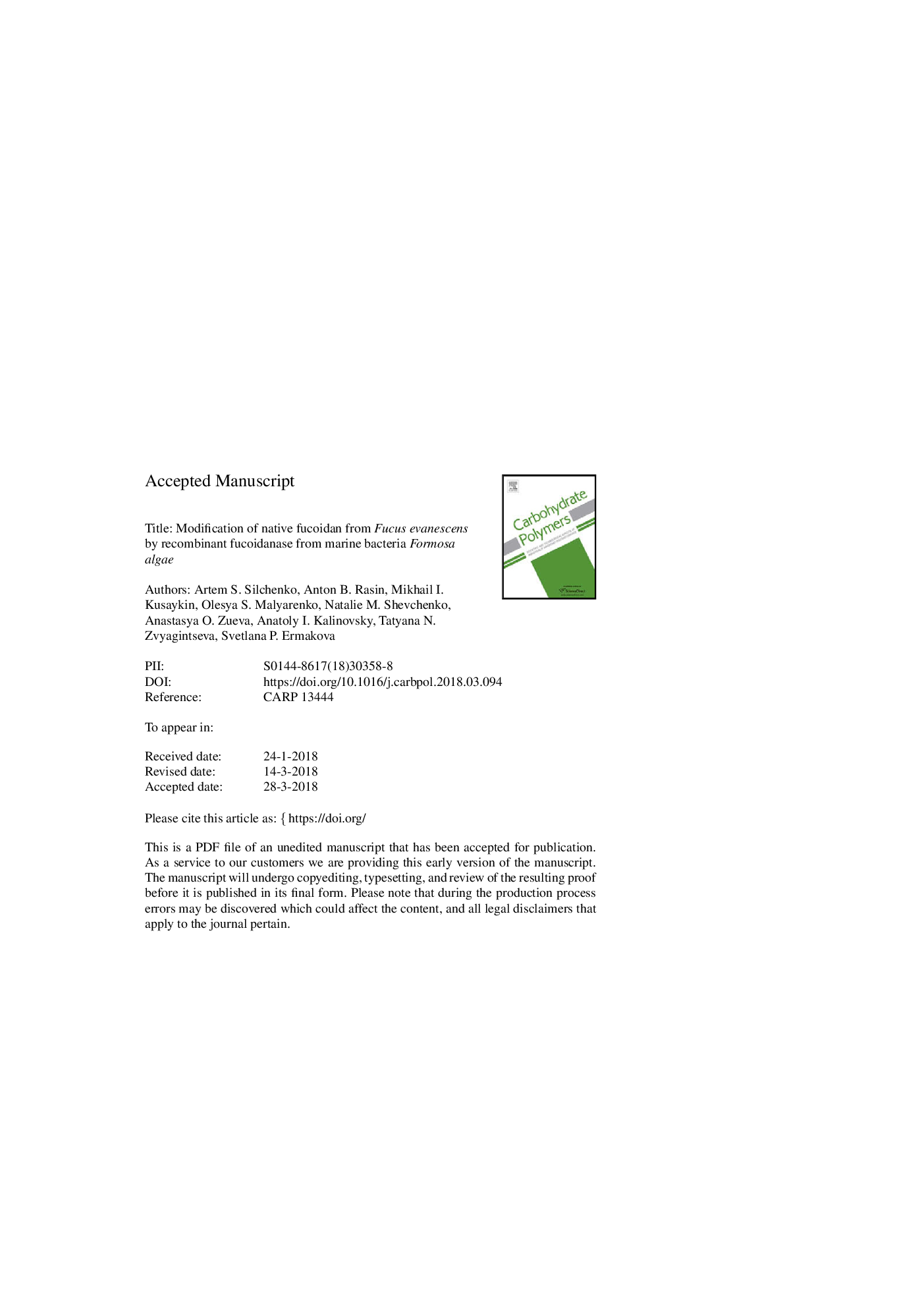 Modification of native fucoidan from Fucus evanescens by recombinant fucoidanase from marine bacteria Formosa algae