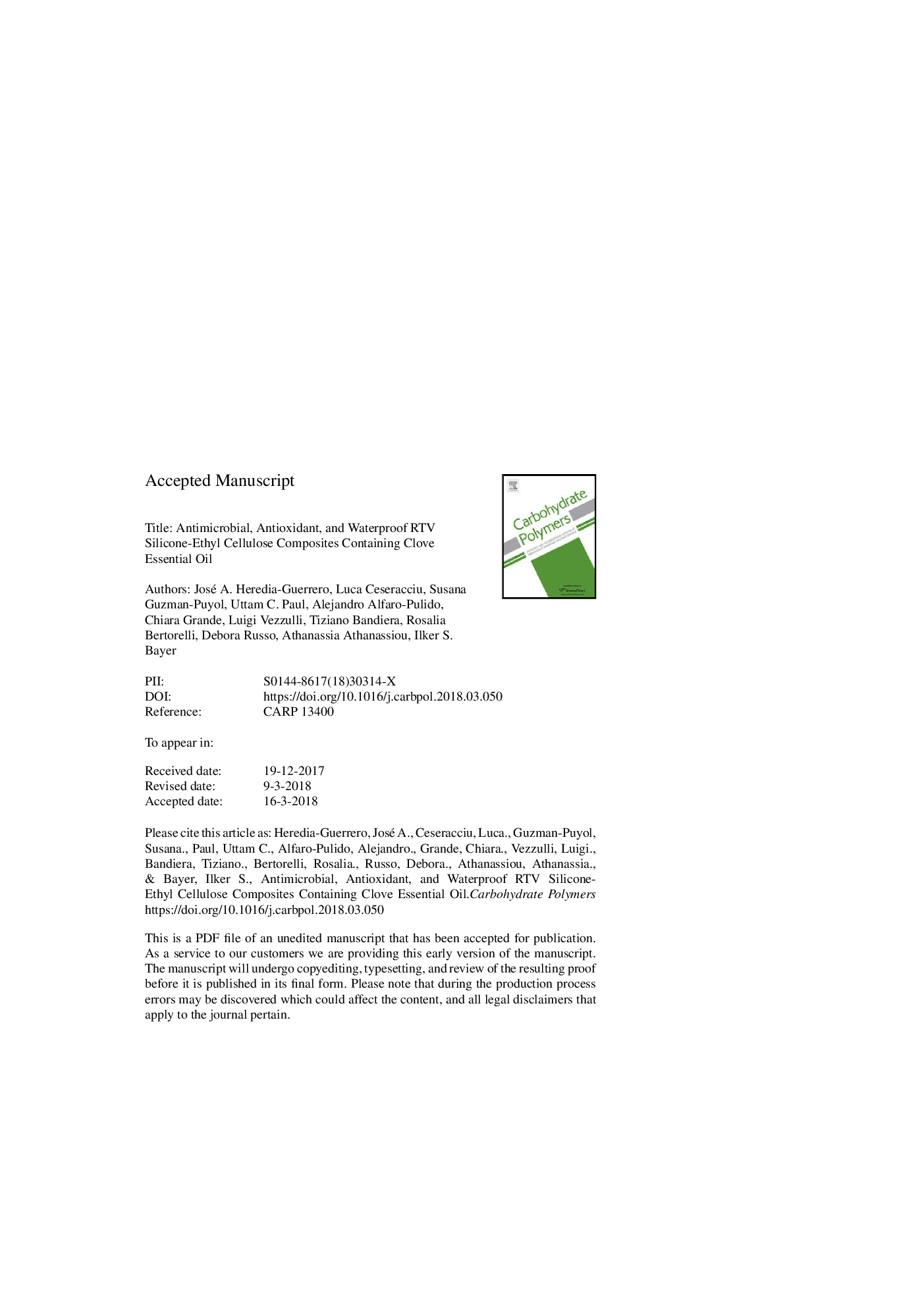 Antimicrobial, antioxidant, and waterproof RTV silicone-ethyl cellulose composites containing clove essential oil