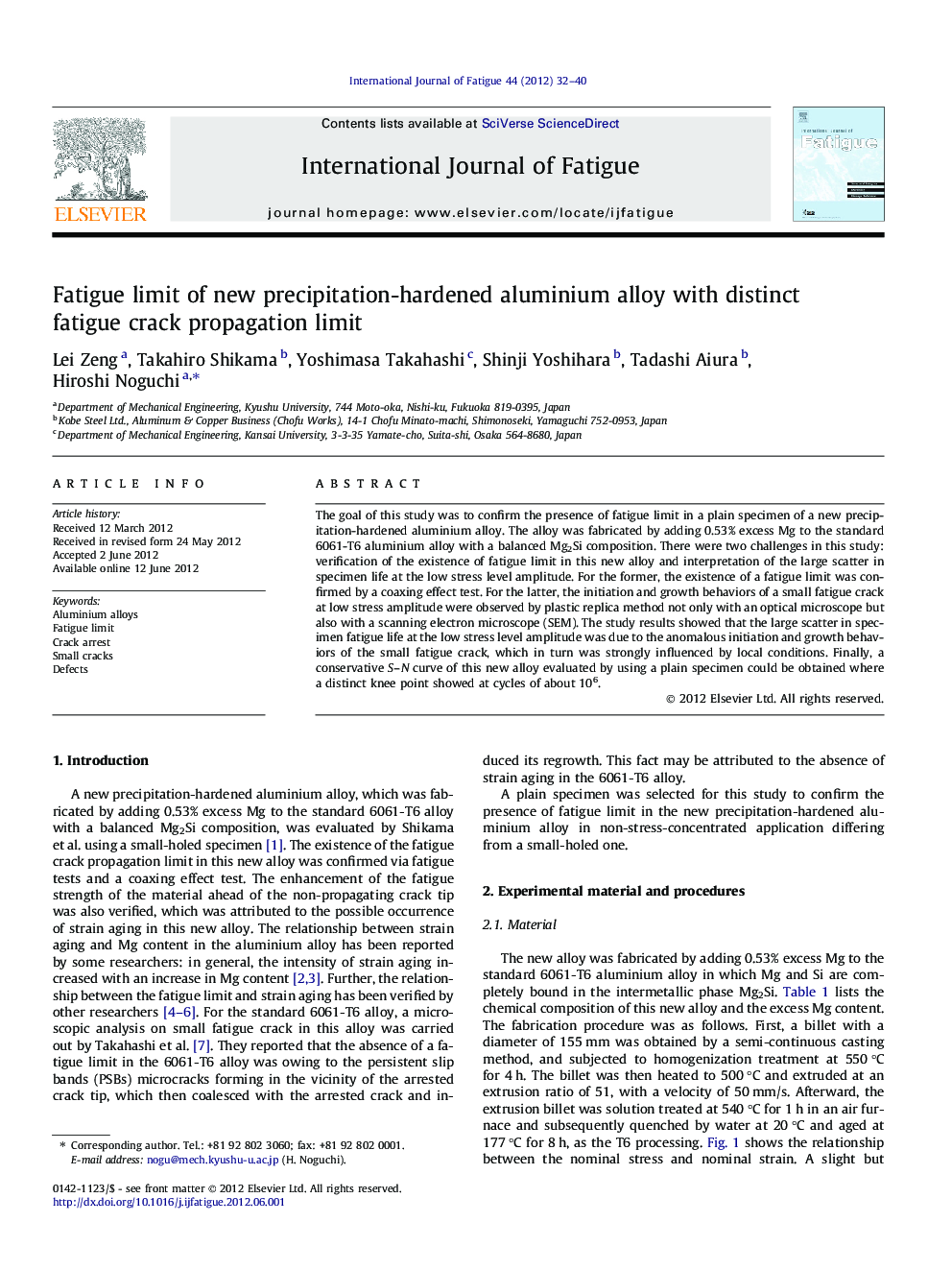 Fatigue limit of new precipitation-hardened aluminium alloy with distinct fatigue crack propagation limit