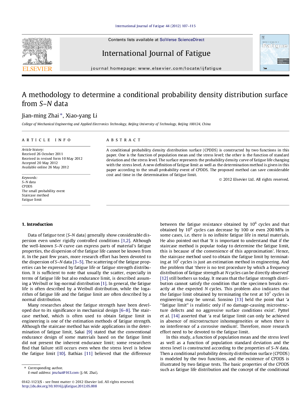 A methodology to determine a conditional probability density distribution surface from S–N data