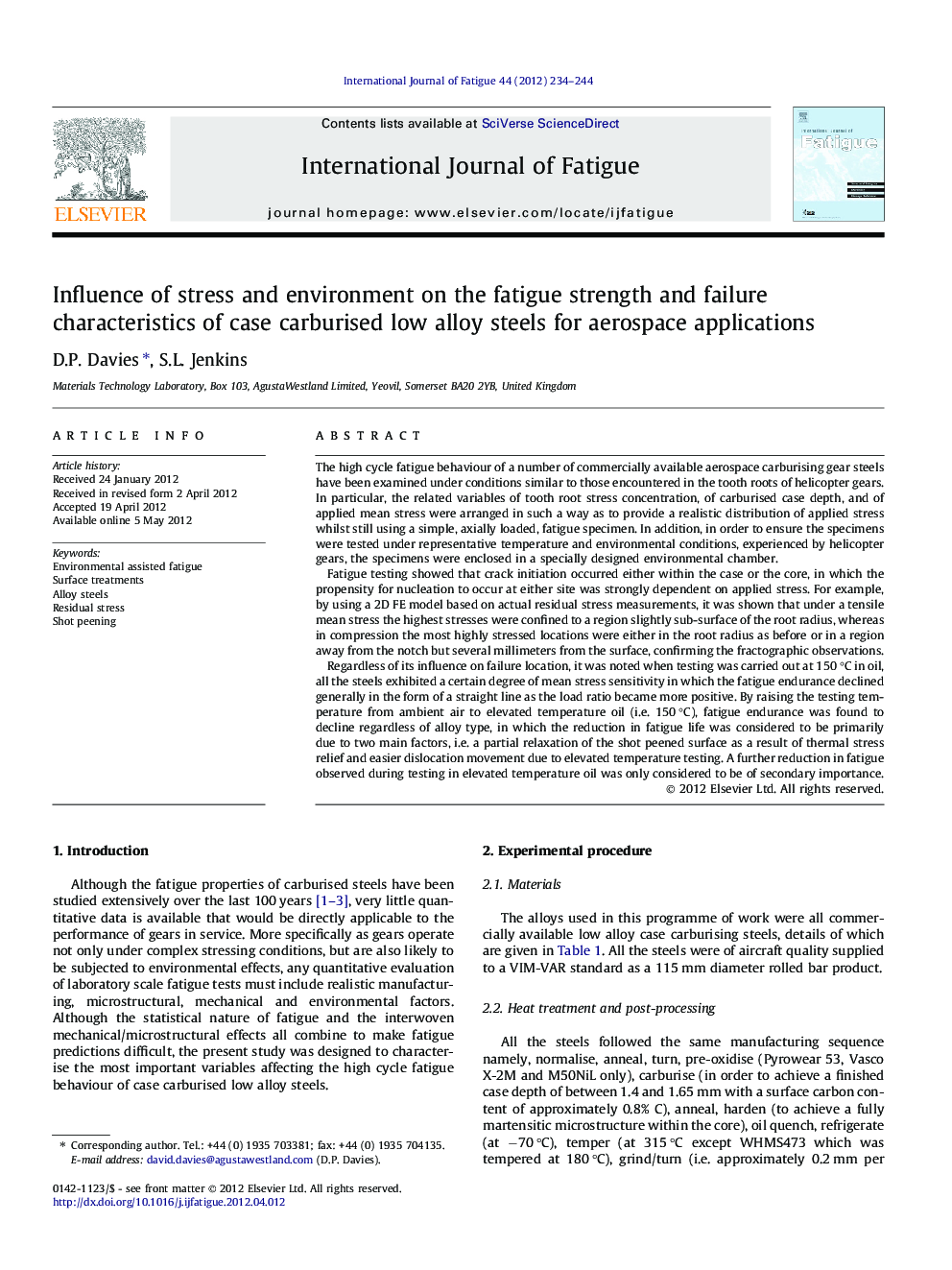 Influence of stress and environment on the fatigue strength and failure characteristics of case carburised low alloy steels for aerospace applications