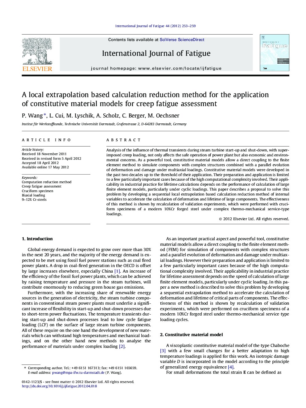 A local extrapolation based calculation reduction method for the application of constitutive material models for creep fatigue assessment