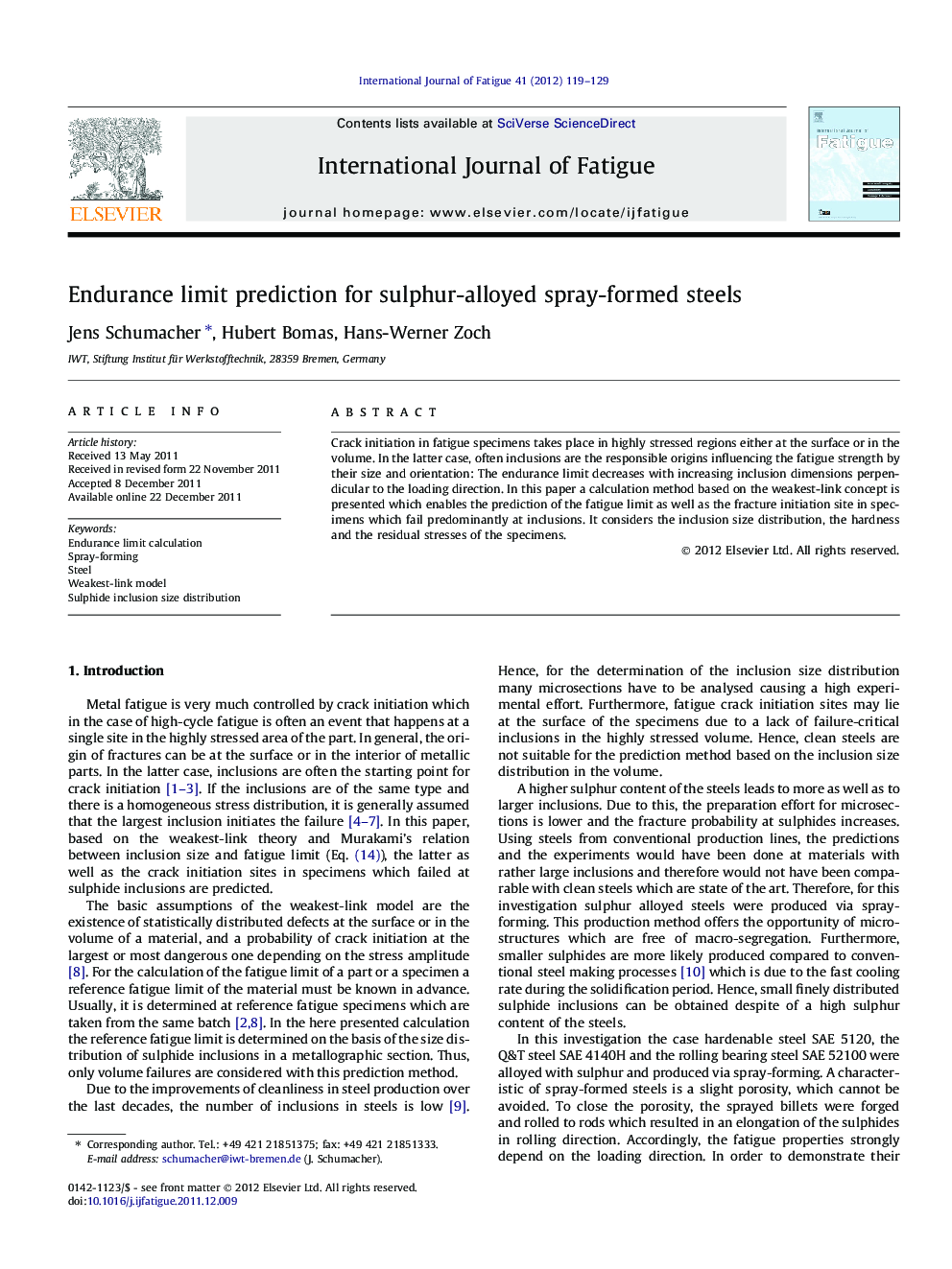 Endurance limit prediction for sulphur-alloyed spray-formed steels