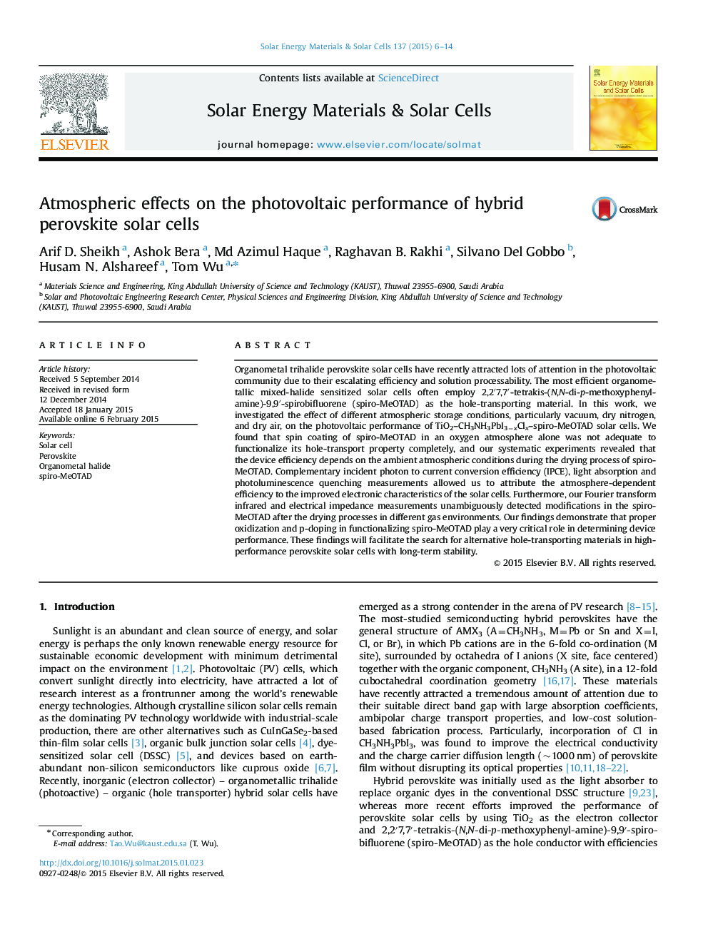 Atmospheric effects on the photovoltaic performance of hybrid perovskite solar cells