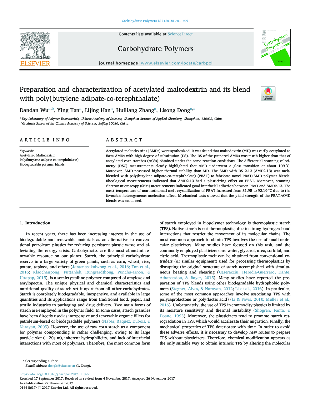 Preparation and characterization of acetylated maltodextrin and its blend with poly(butylene adipate-co-terephthalate)