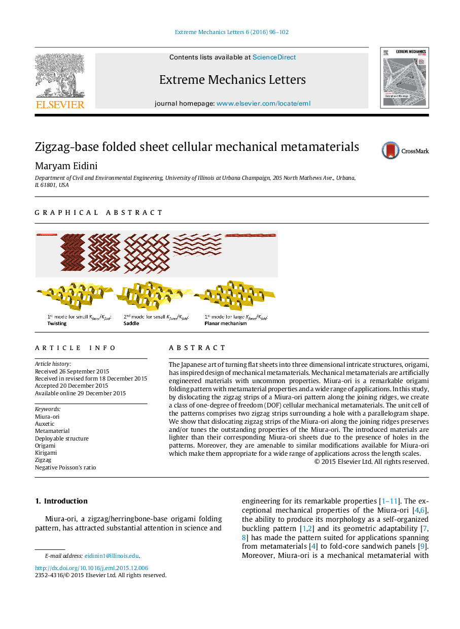 Zigzag-base folded sheet cellular mechanical metamaterials