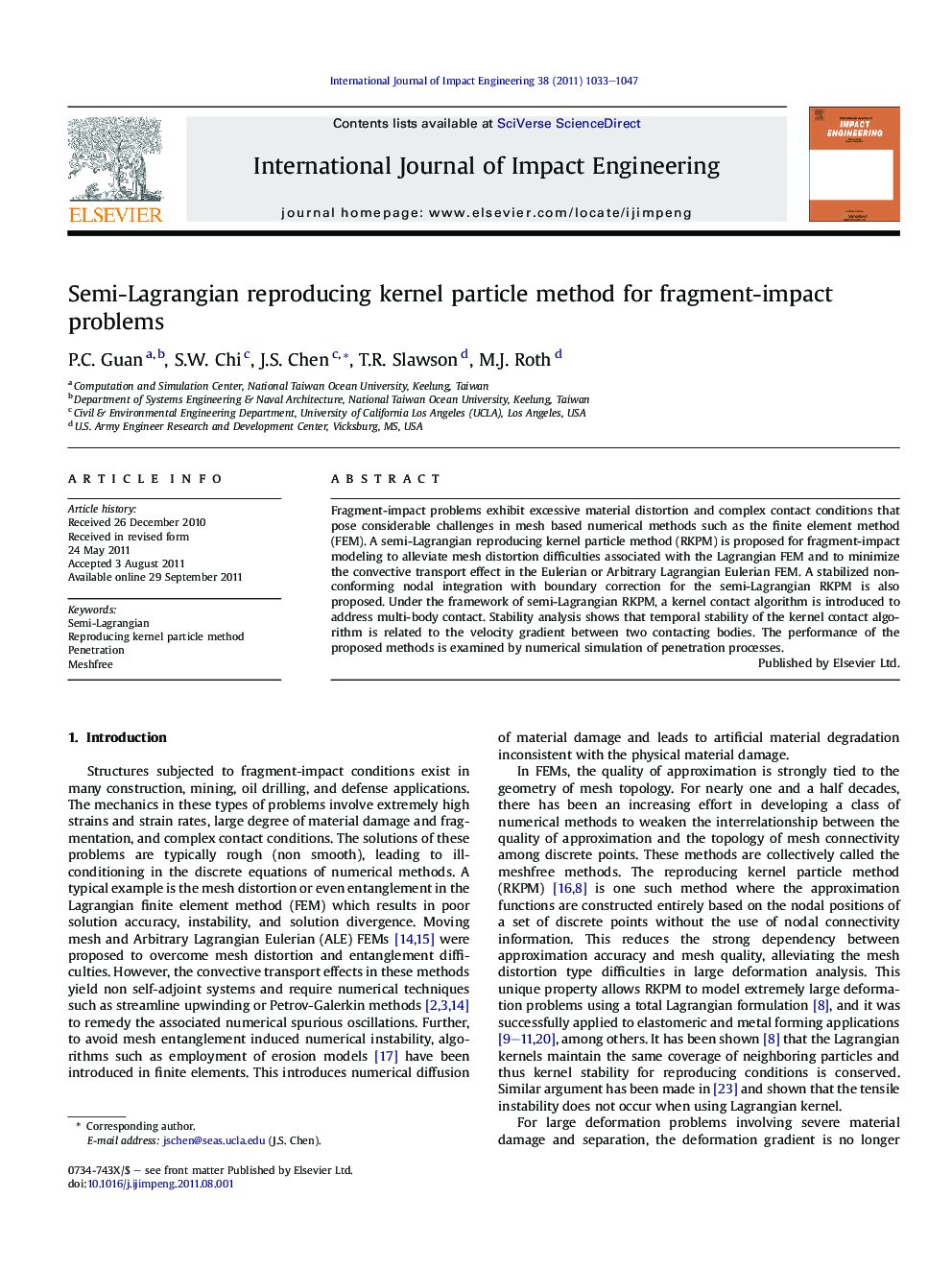 Semi-Lagrangian reproducing kernel particle method for fragment-impact problems