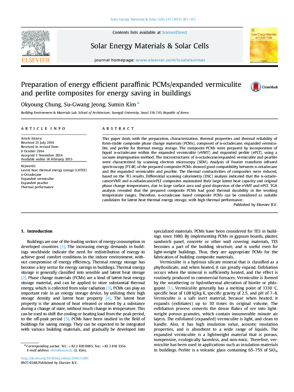 Preparation of energy efficient paraffinic PCMs/expanded vermiculite and perlite composites for energy saving in buildings