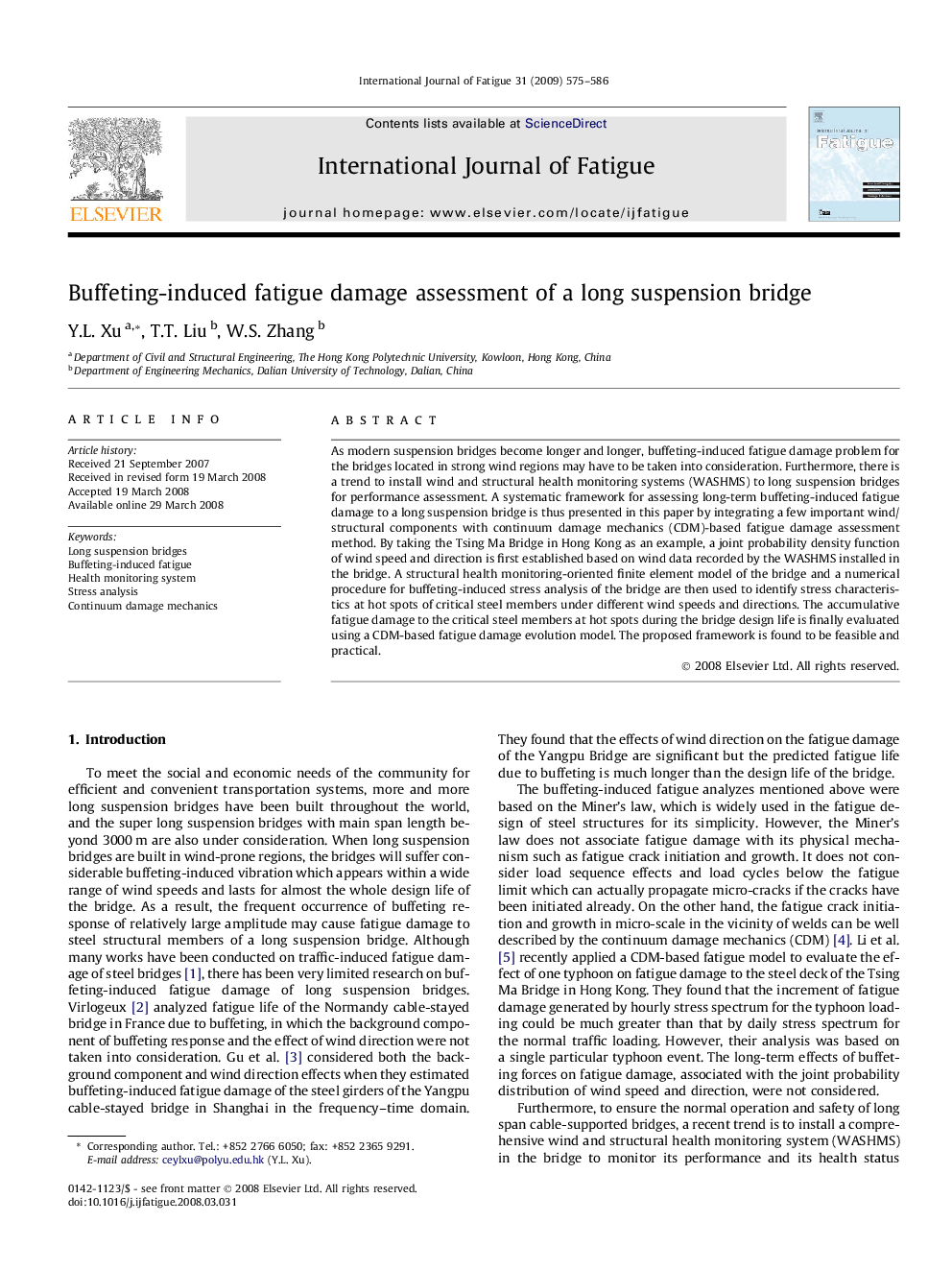 Buffeting-induced fatigue damage assessment of a long suspension bridge