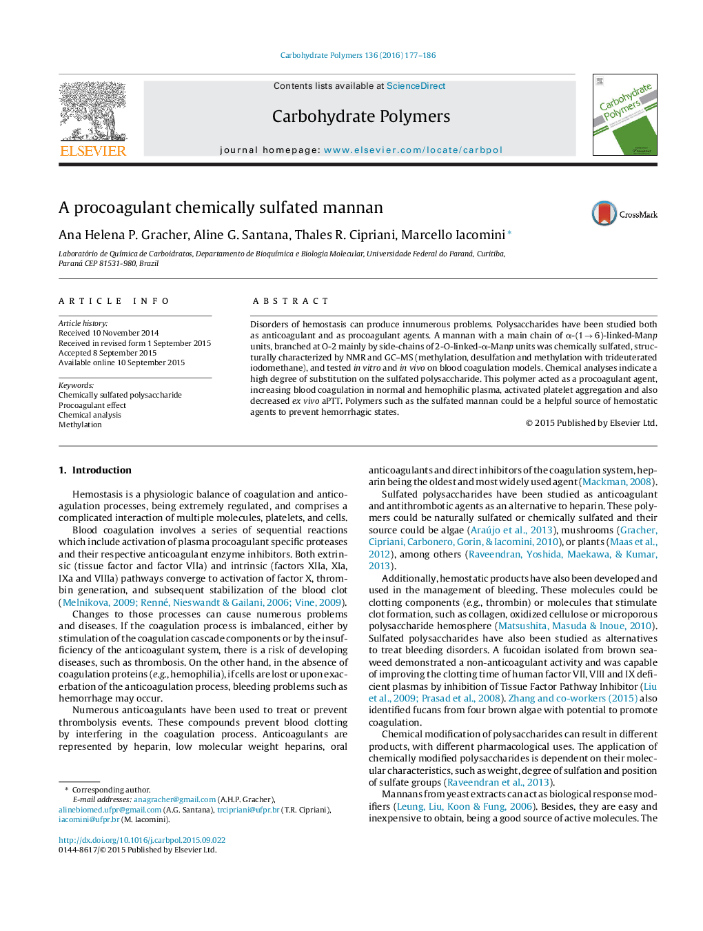 A procoagulant chemically sulfated mannan