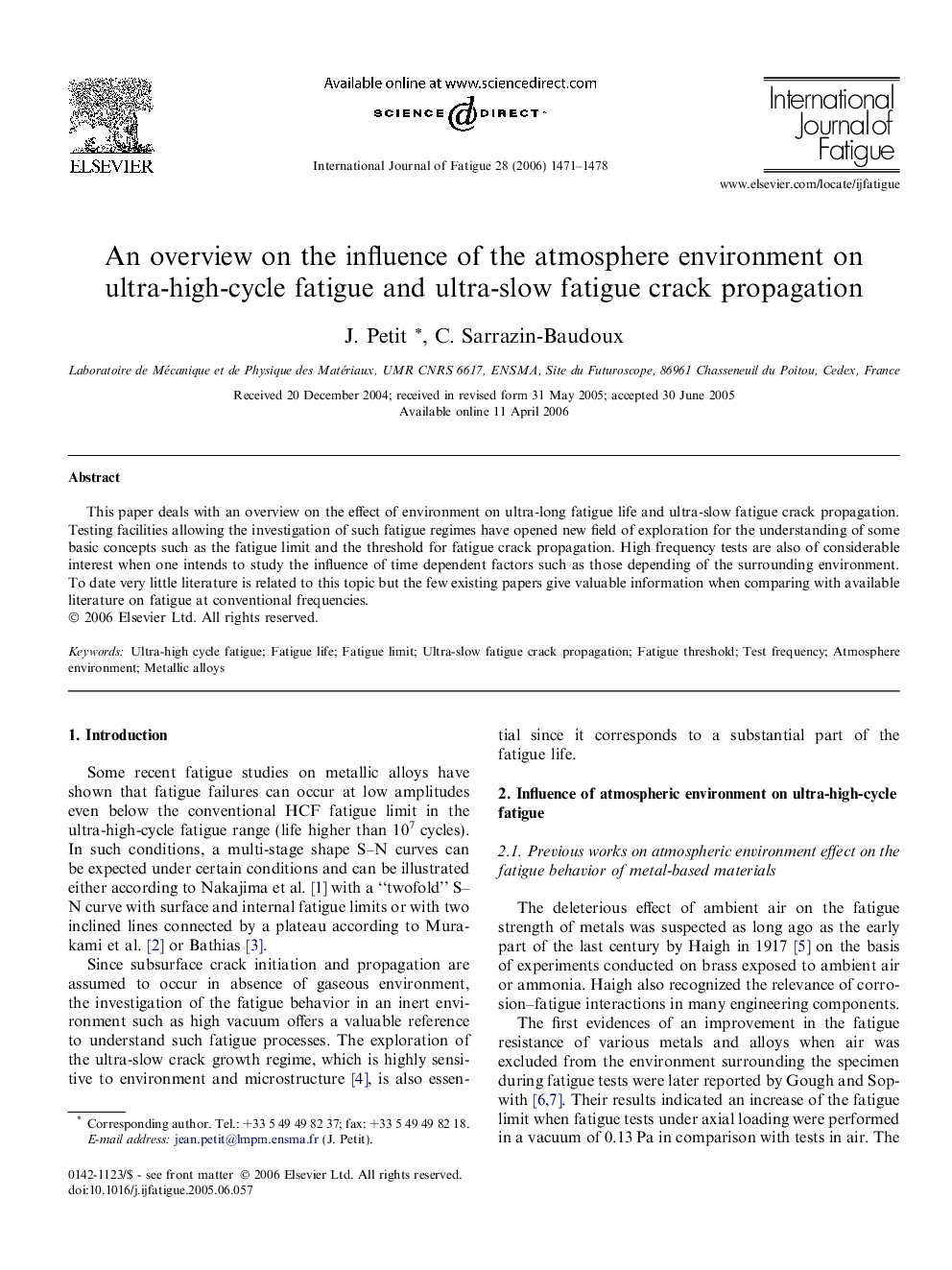 An overview on the influence of the atmosphere environment on ultra-high-cycle fatigue and ultra-slow fatigue crack propagation