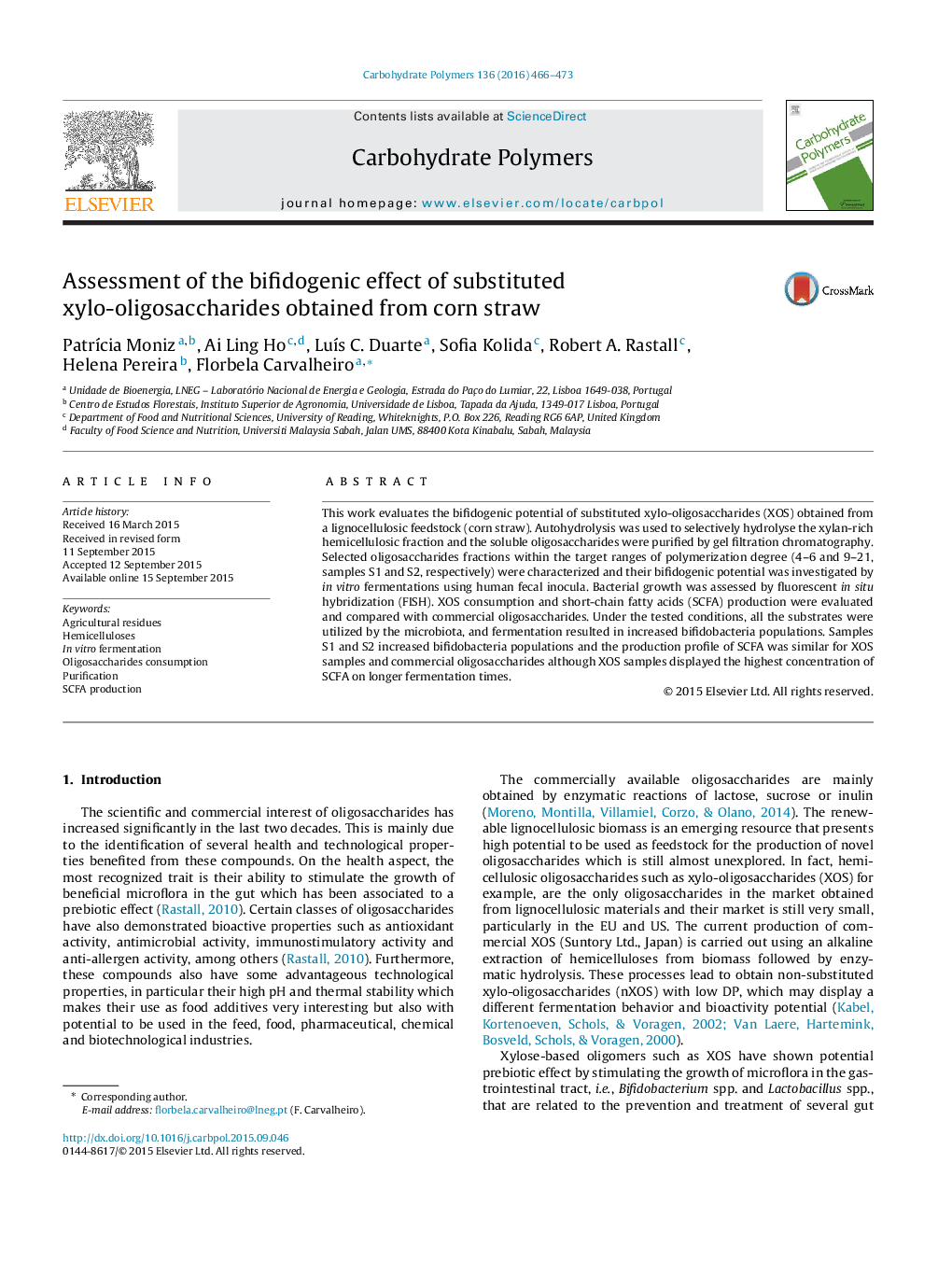 Assessment of the bifidogenic effect of substituted xylo-oligosaccharides obtained from corn straw