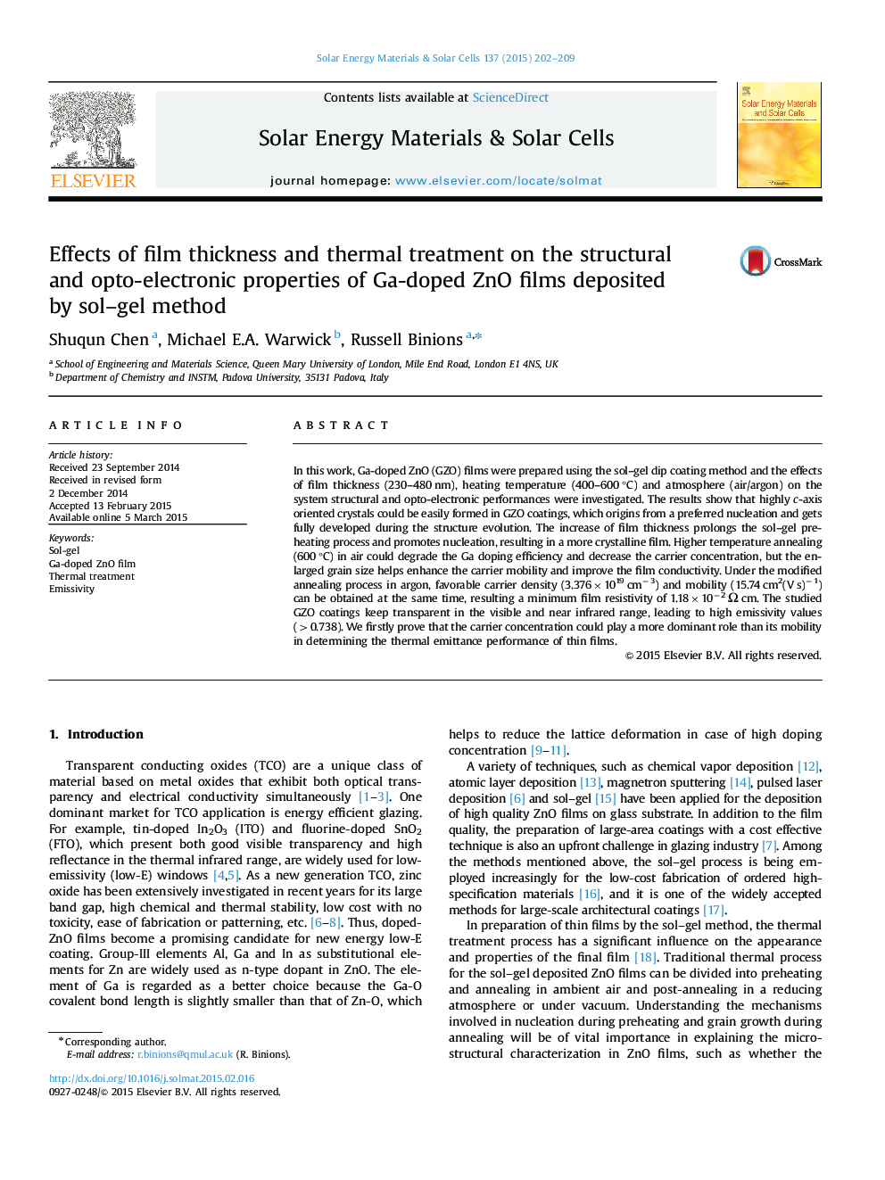 Effects of film thickness and thermal treatment on the structural and opto-electronic properties of Ga-doped ZnO films deposited by sol–gel method