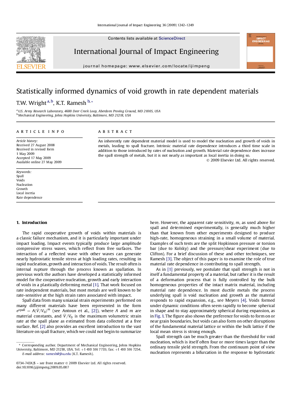 عکس صفحه اول مقاله: Statistically informed dynamics of void growth in rate dependent materials Statistically informed dynamics of void growth in rate dependent materials