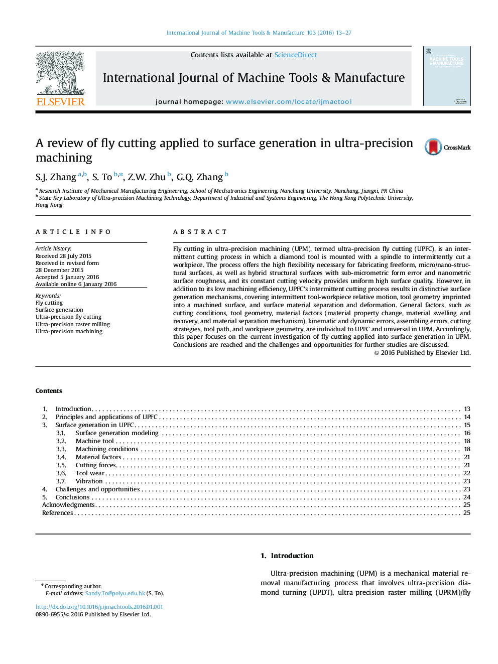 A review of fly cutting applied to surface generation in ultra-precision machining