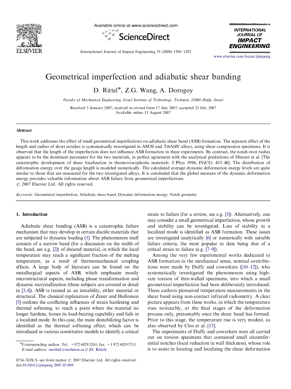 Geometrical imperfection and adiabatic shear banding