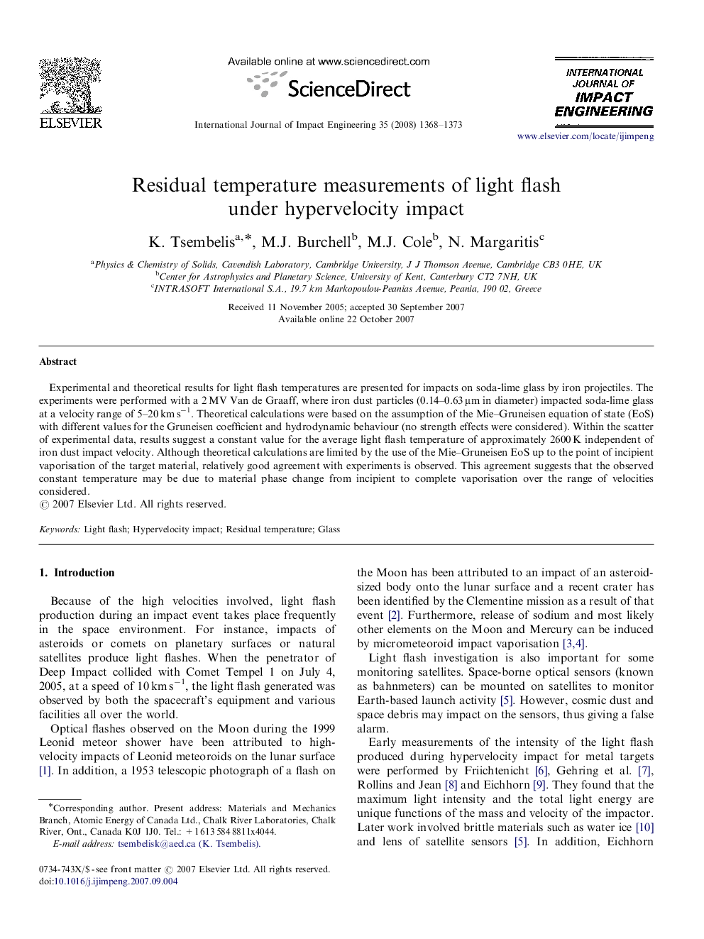 Residual temperature measurements of light flash under hypervelocity impact