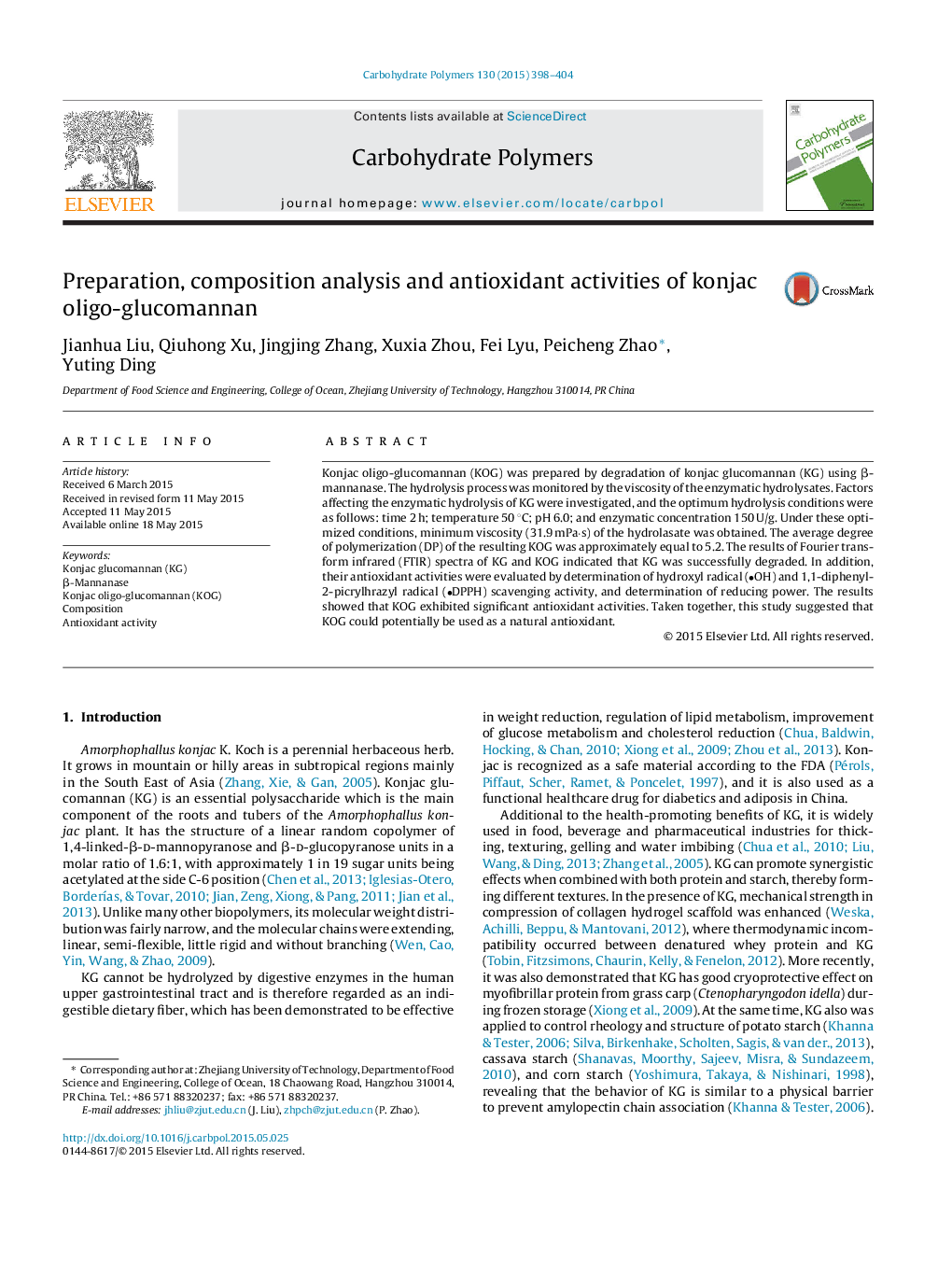 Preparation, composition analysis and antioxidant activities of konjac oligo-glucomannan