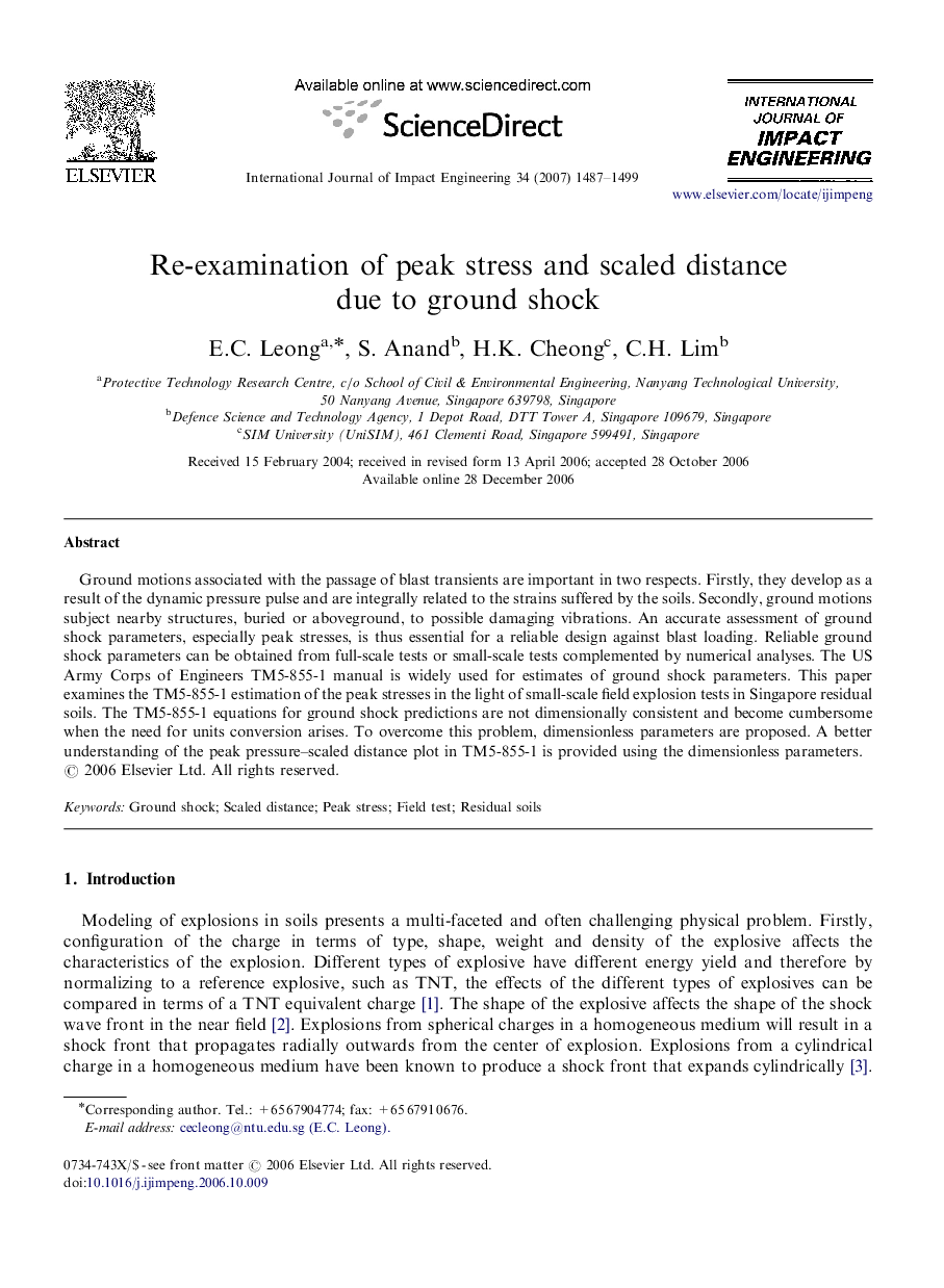 Re-examination of peak stress and scaled distance due to ground shock