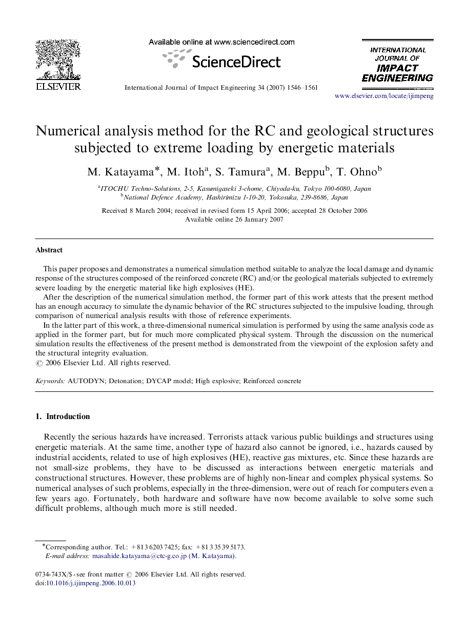 Numerical analysis method for the RC and geological structures subjected to extreme loading by energetic materials