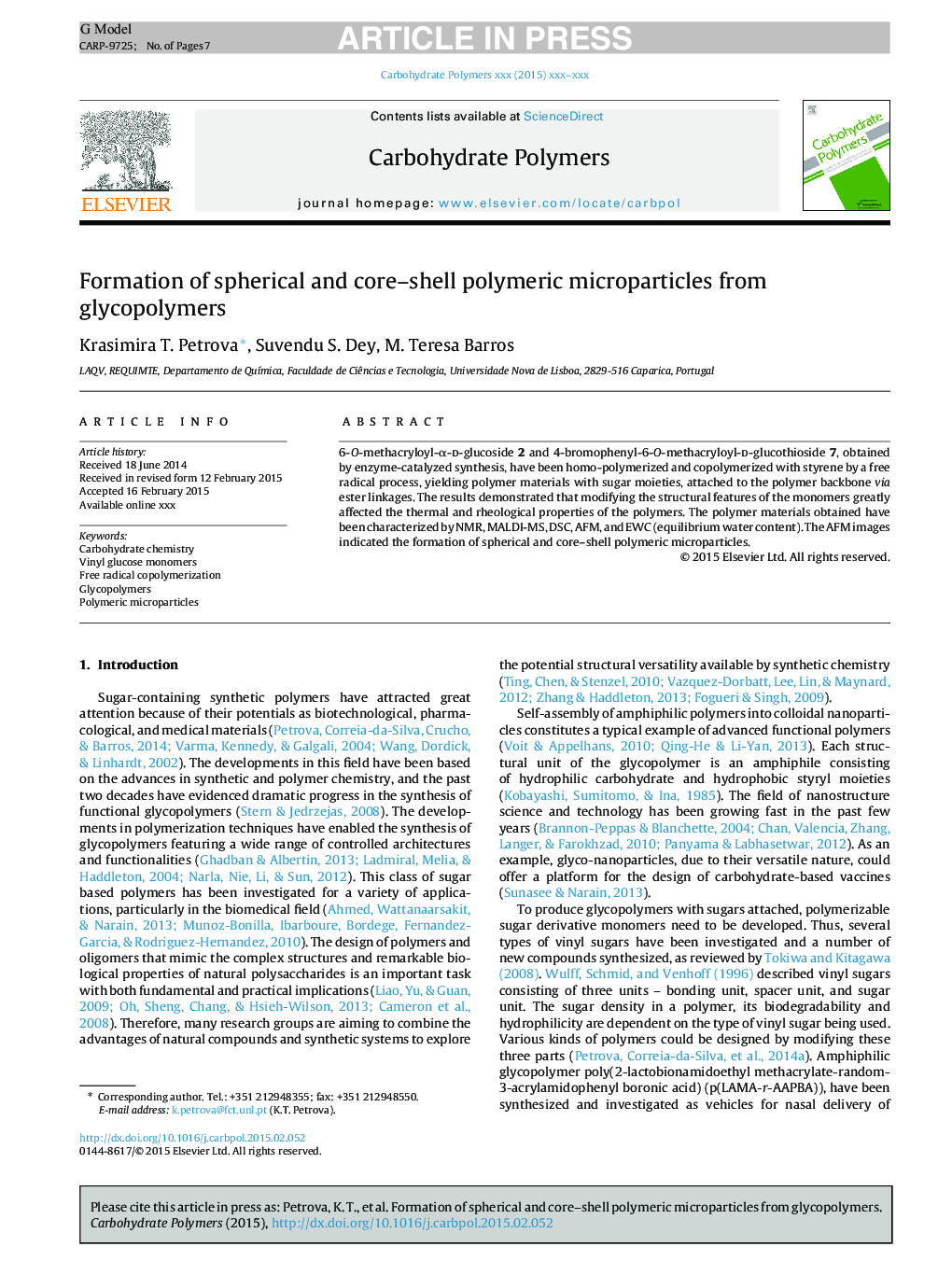 Formation of spherical and core-shell polymeric microparticles from glycopolymers