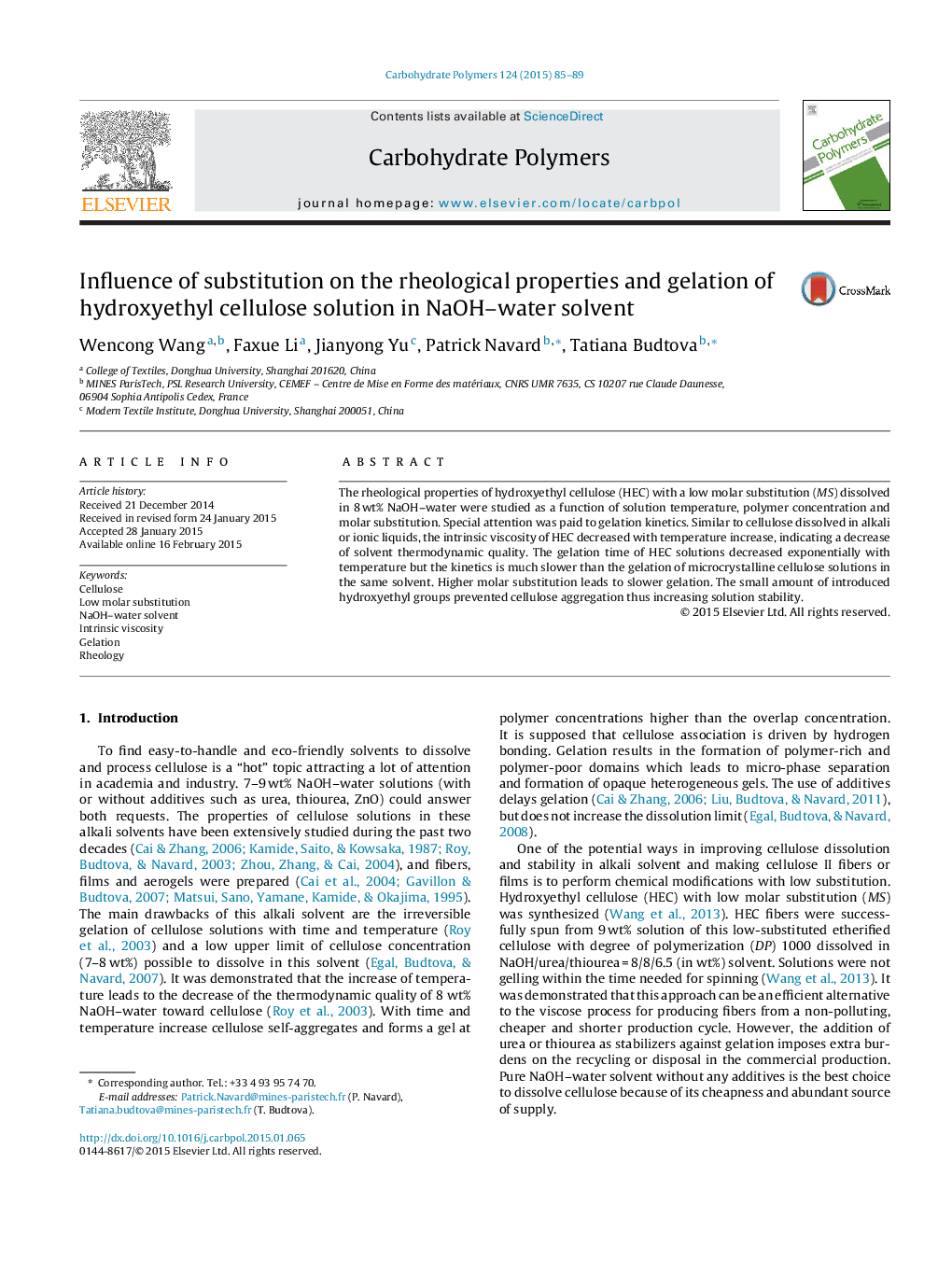 Influence of substitution on the rheological properties and gelation of hydroxyethyl cellulose solution in NaOH-water solvent