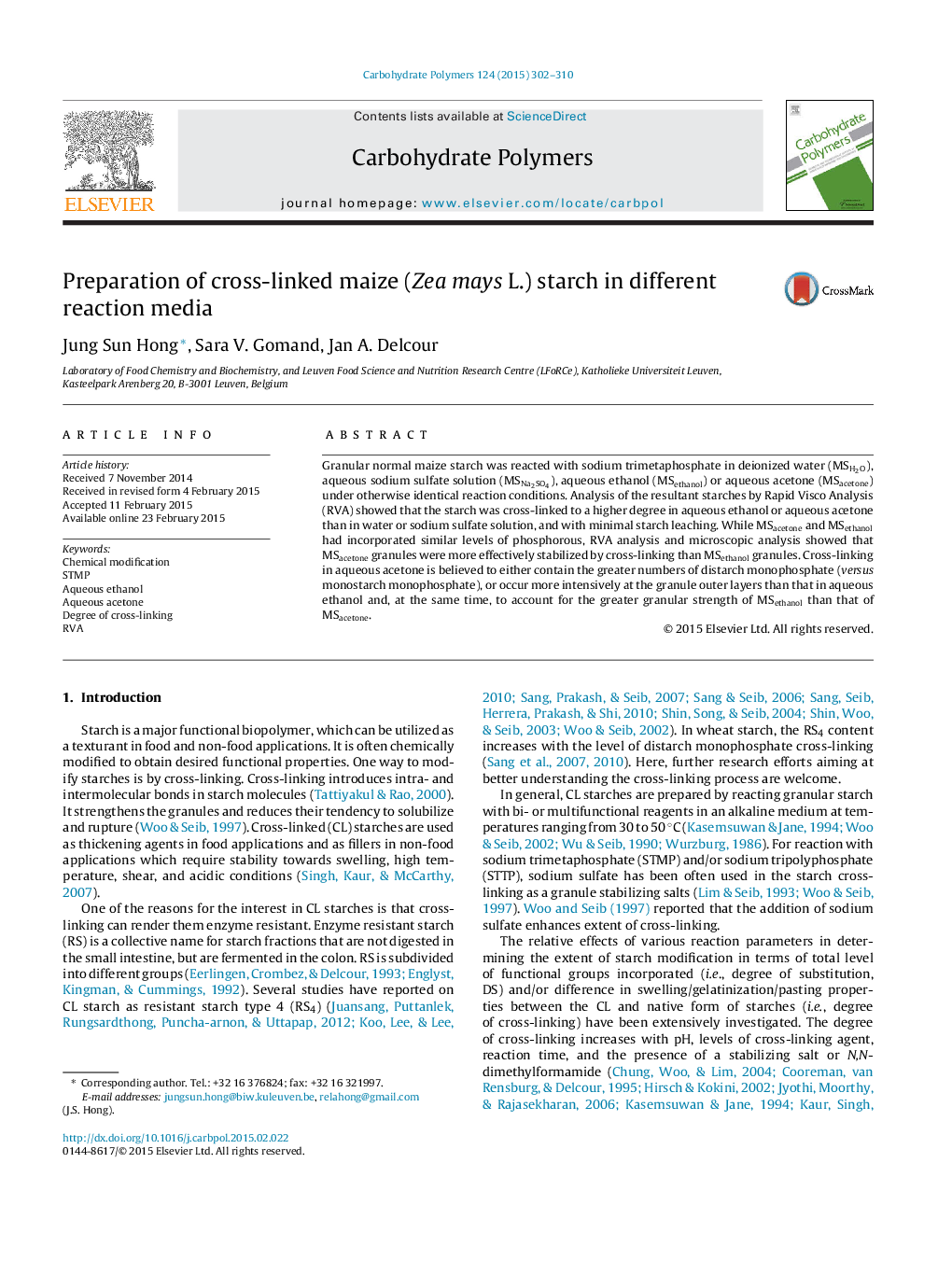 Preparation of cross-linked maize (Zea mays L.) starch in different reaction media