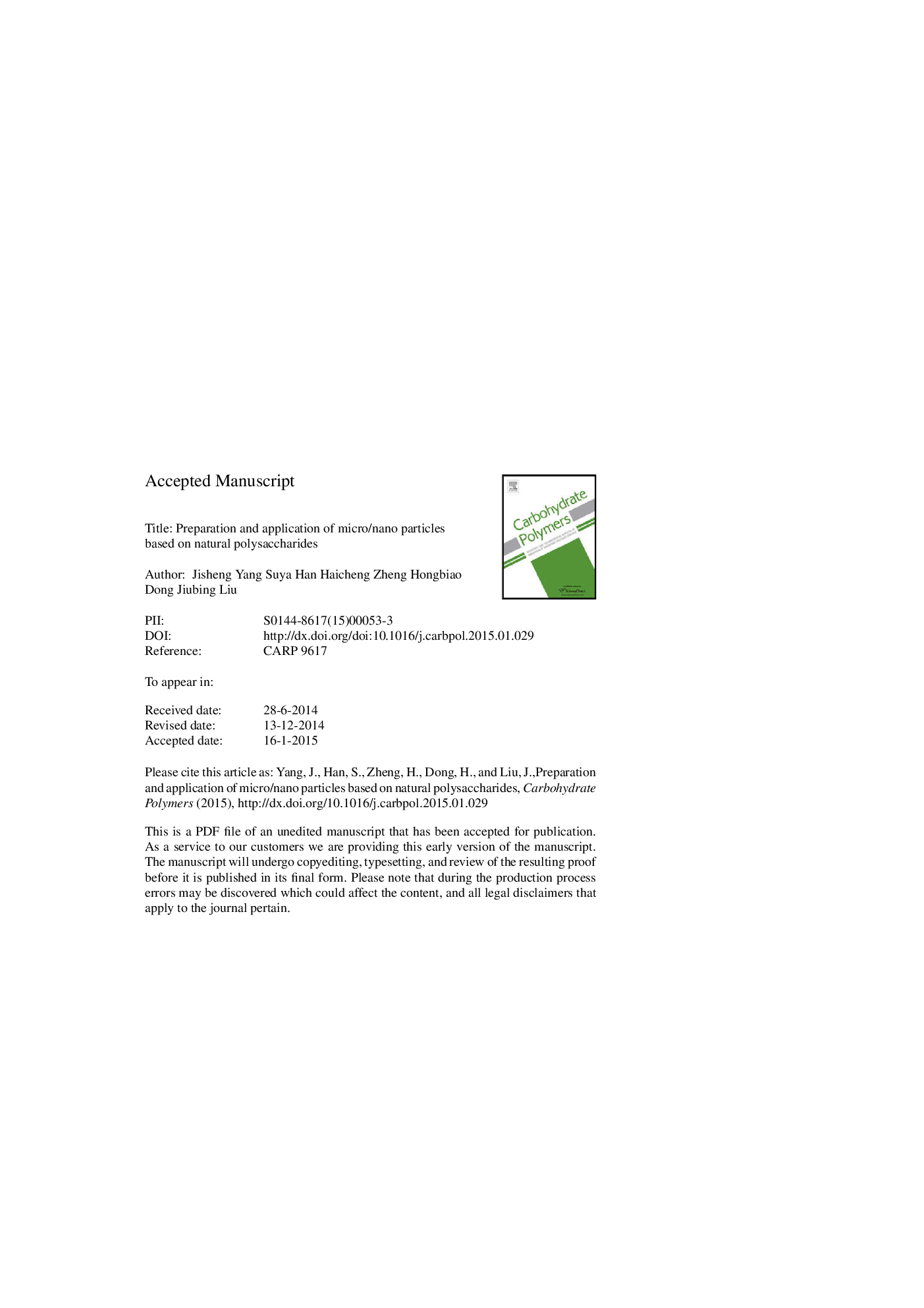 Preparation and application of micro/nanoparticles based on natural polysaccharides