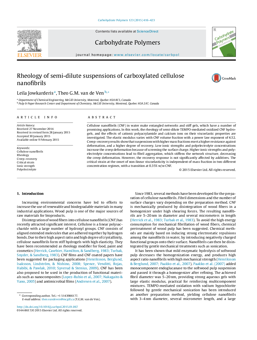 Rheology of semi-dilute suspensions of carboxylated cellulose nanofibrils