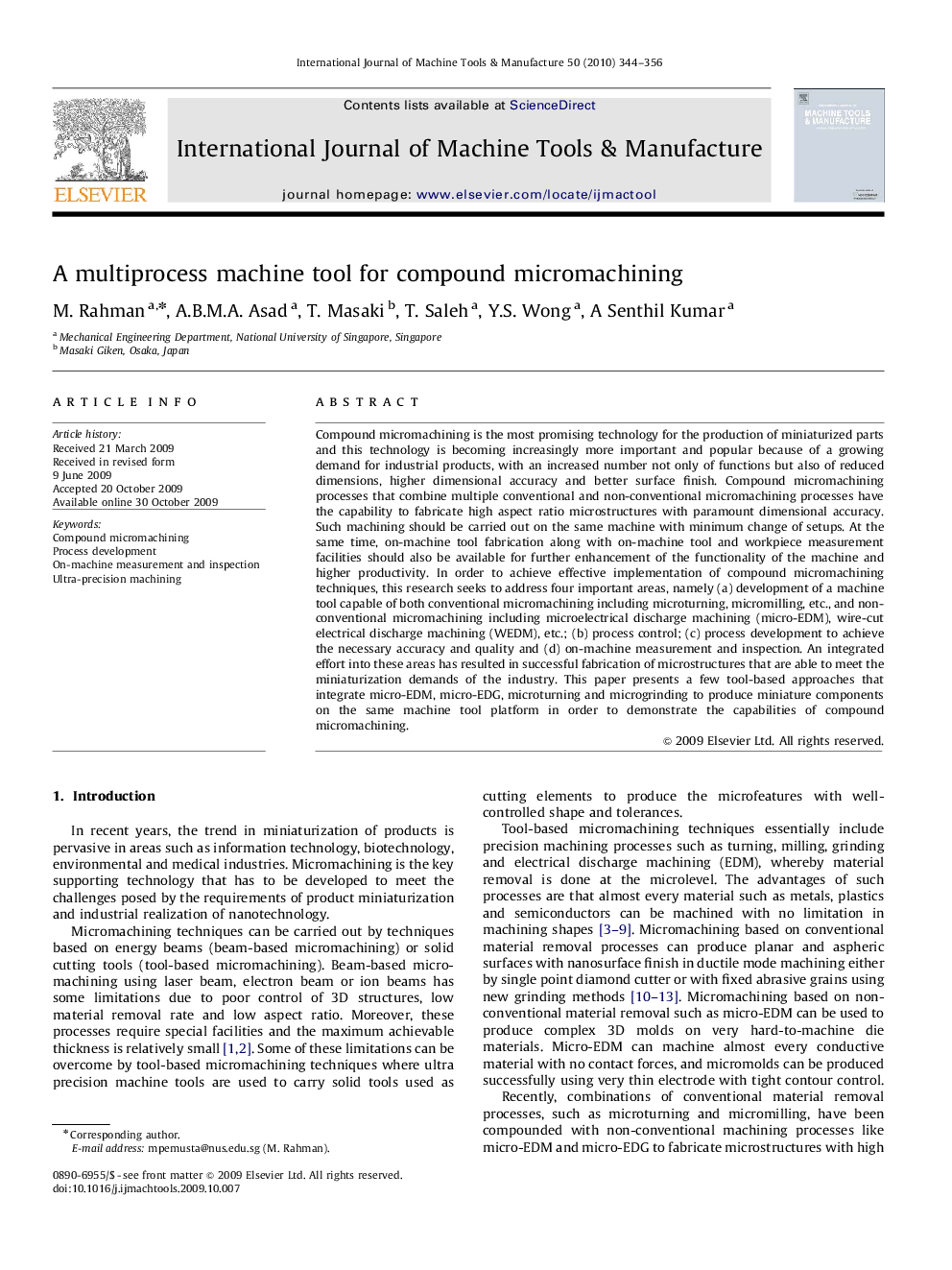 A multiprocess machine tool for compound micromachining