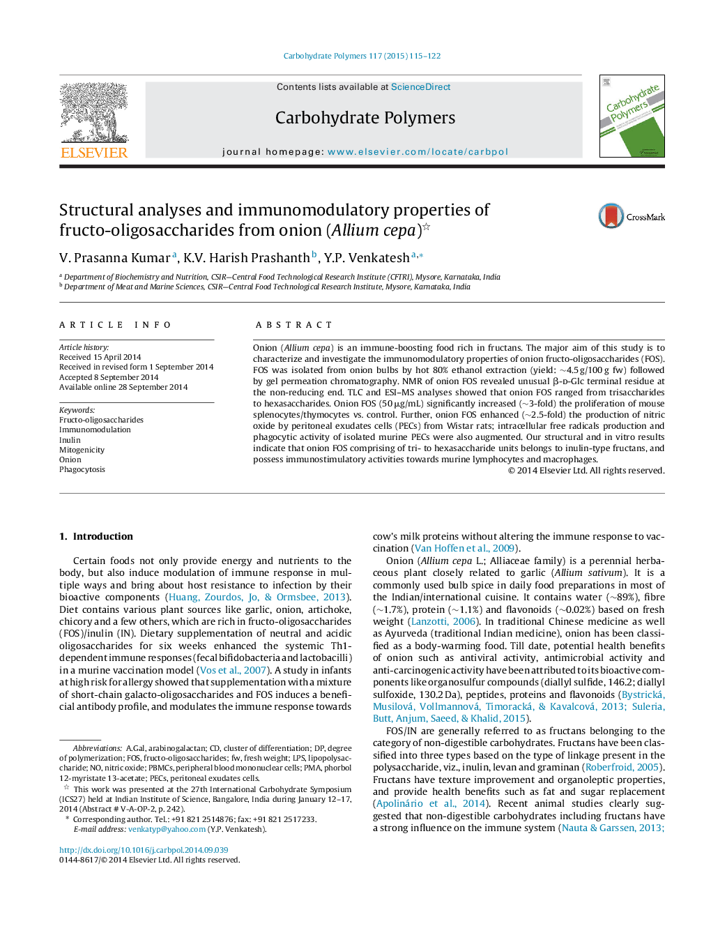 Structural analyses and immunomodulatory properties of fructo-oligosaccharides from onion (Allium cepa)