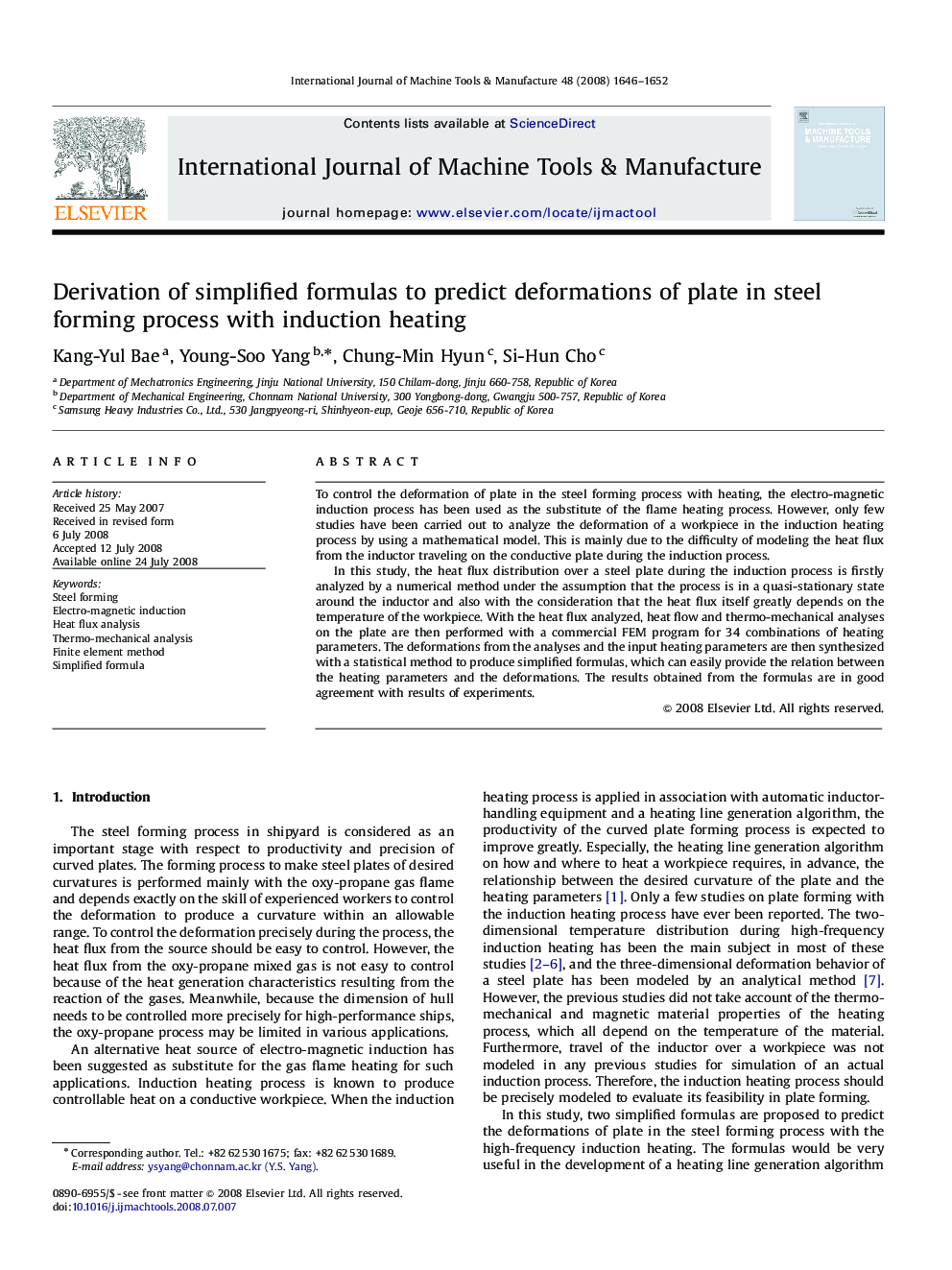 Derivation of simplified formulas to predict deformations of plate in steel forming process with induction heating