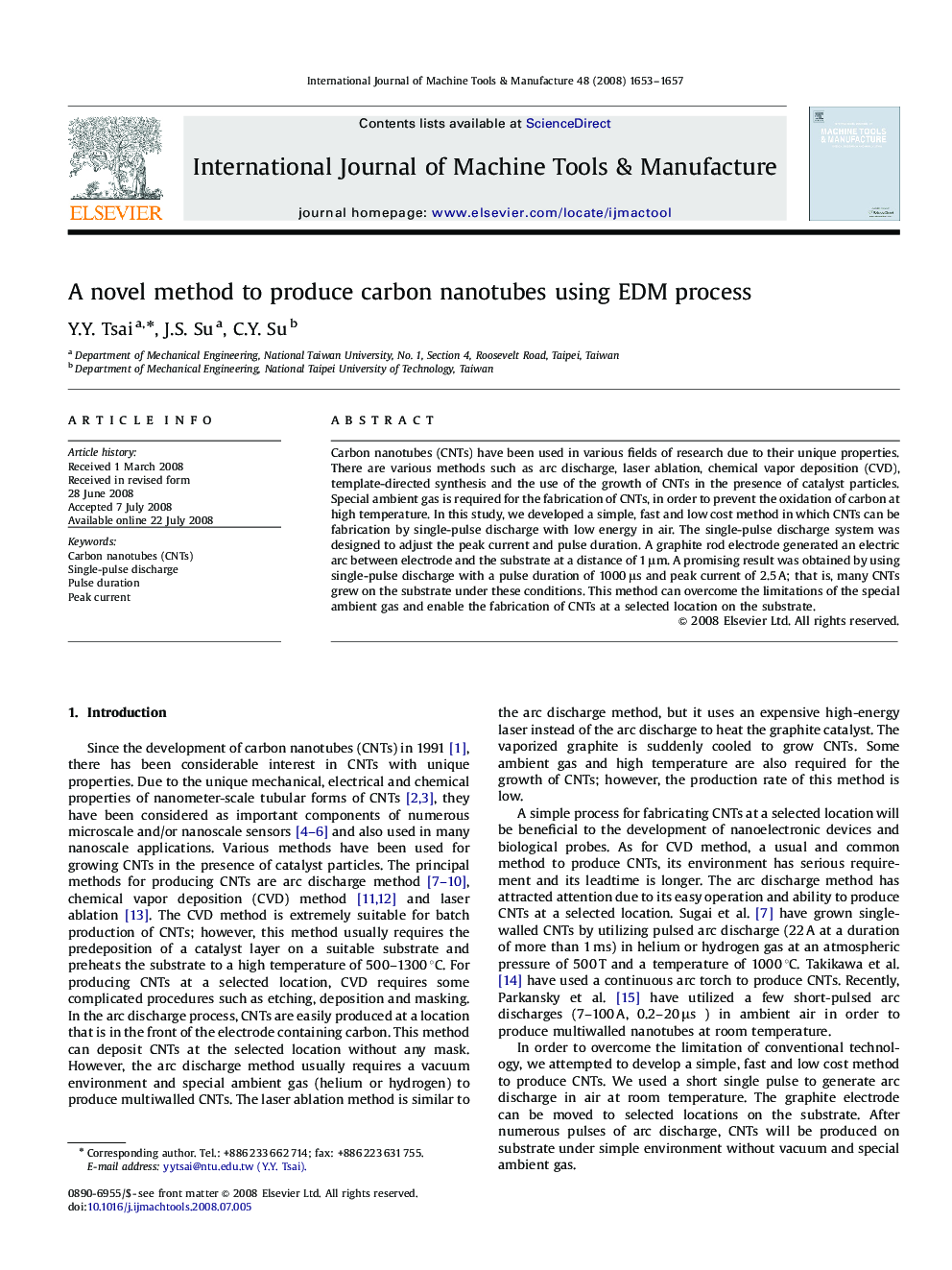 A novel method to produce carbon nanotubes using EDM process