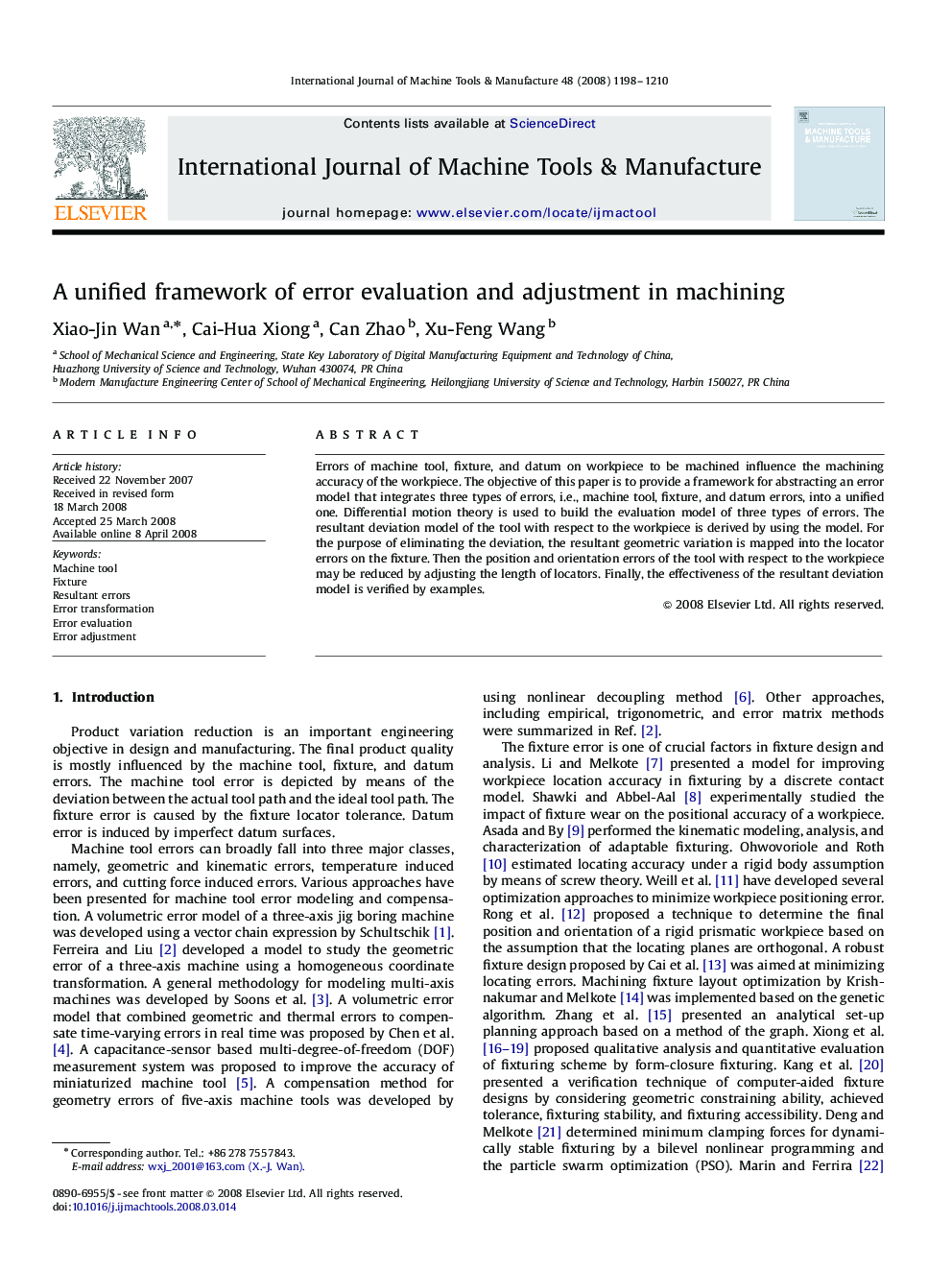 A unified framework of error evaluation and adjustment in machining