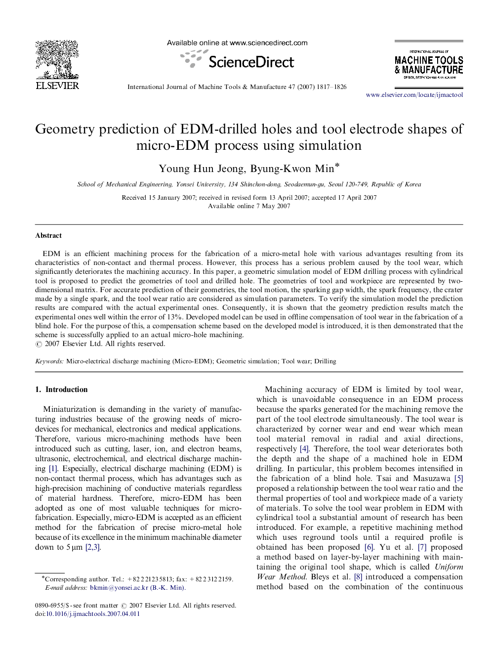 Geometry prediction of EDM-drilled holes and tool electrode shapes of micro-EDM process using simulation