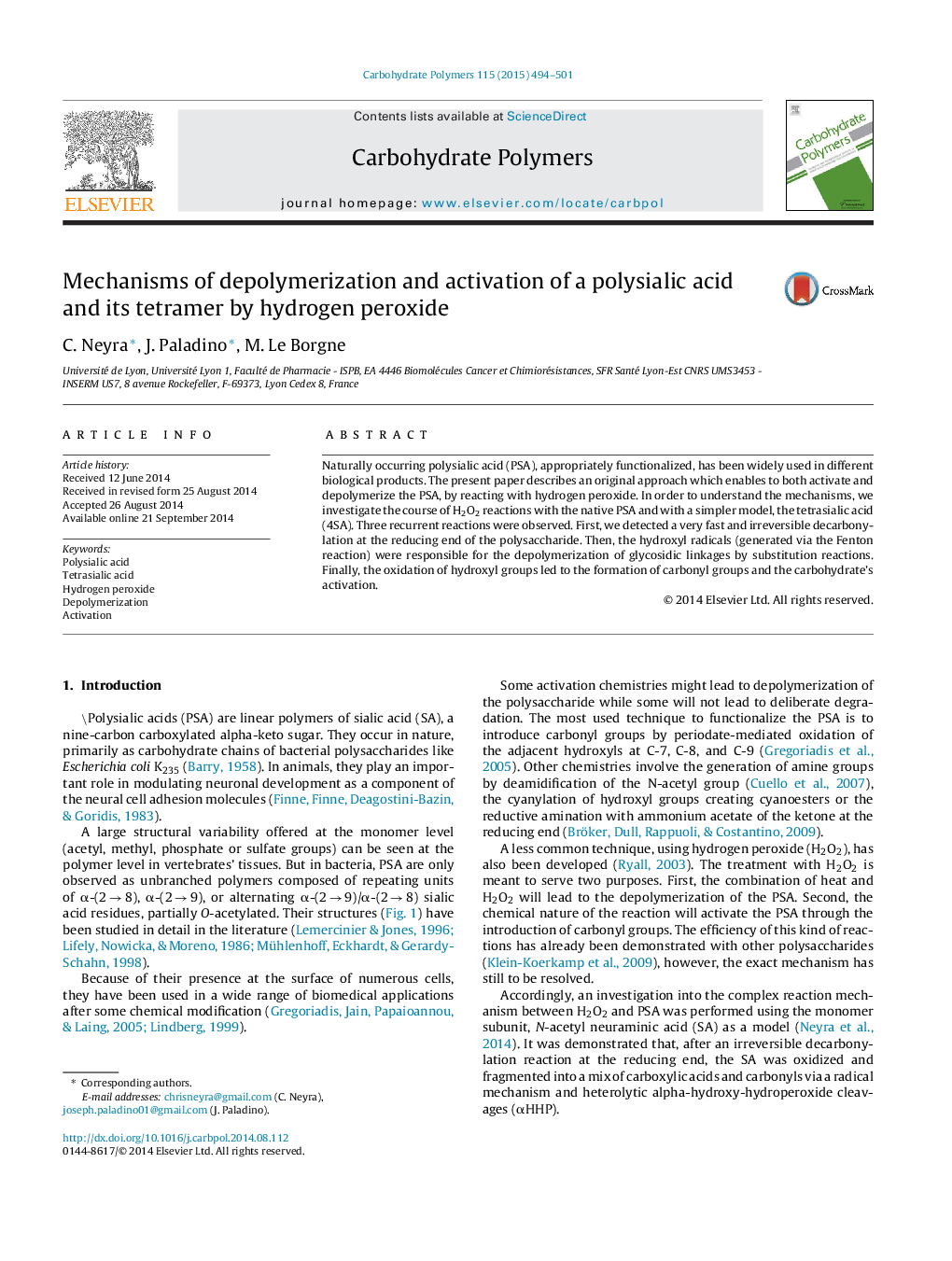 Mechanisms of depolymerization and activation of a polysialic acid and its tetramer by hydrogen peroxide