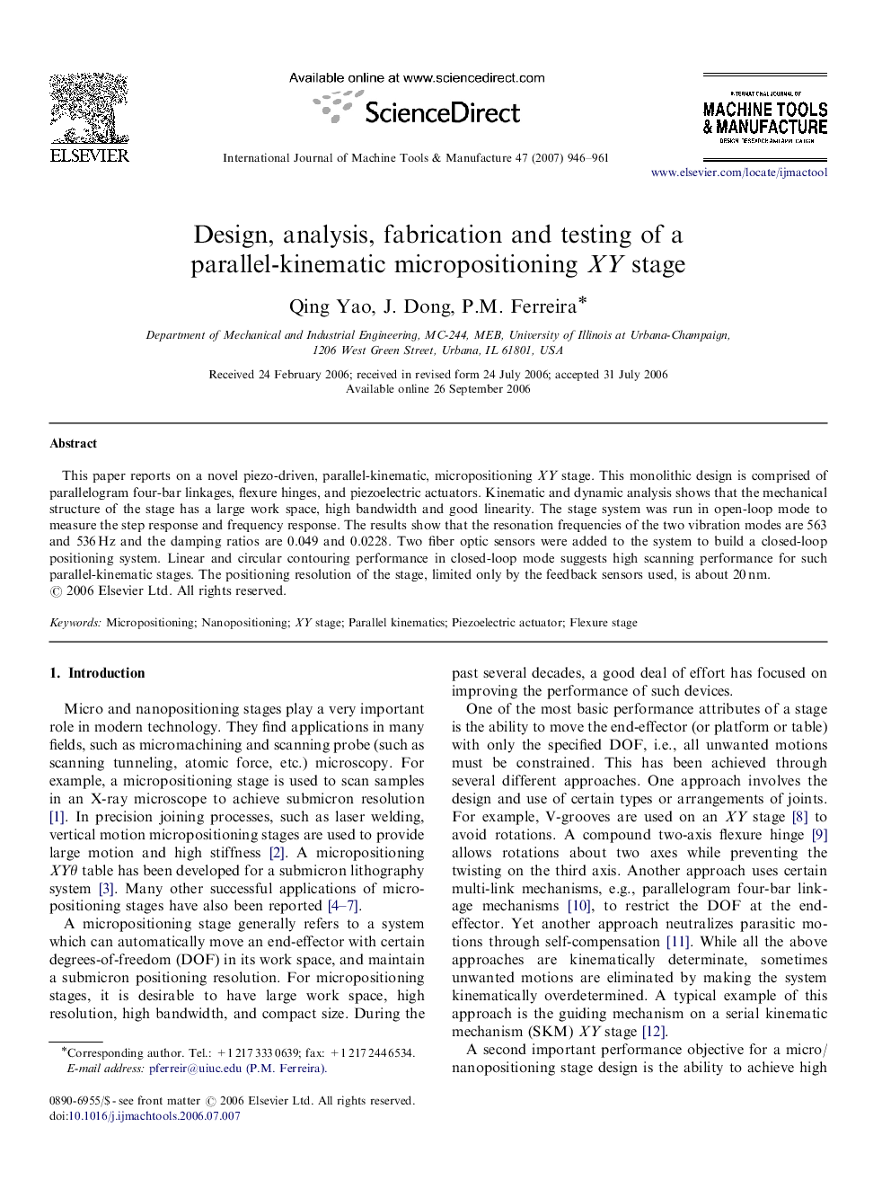 Design, analysis, fabrication and testing of a parallel-kinematic micropositioning XY stage