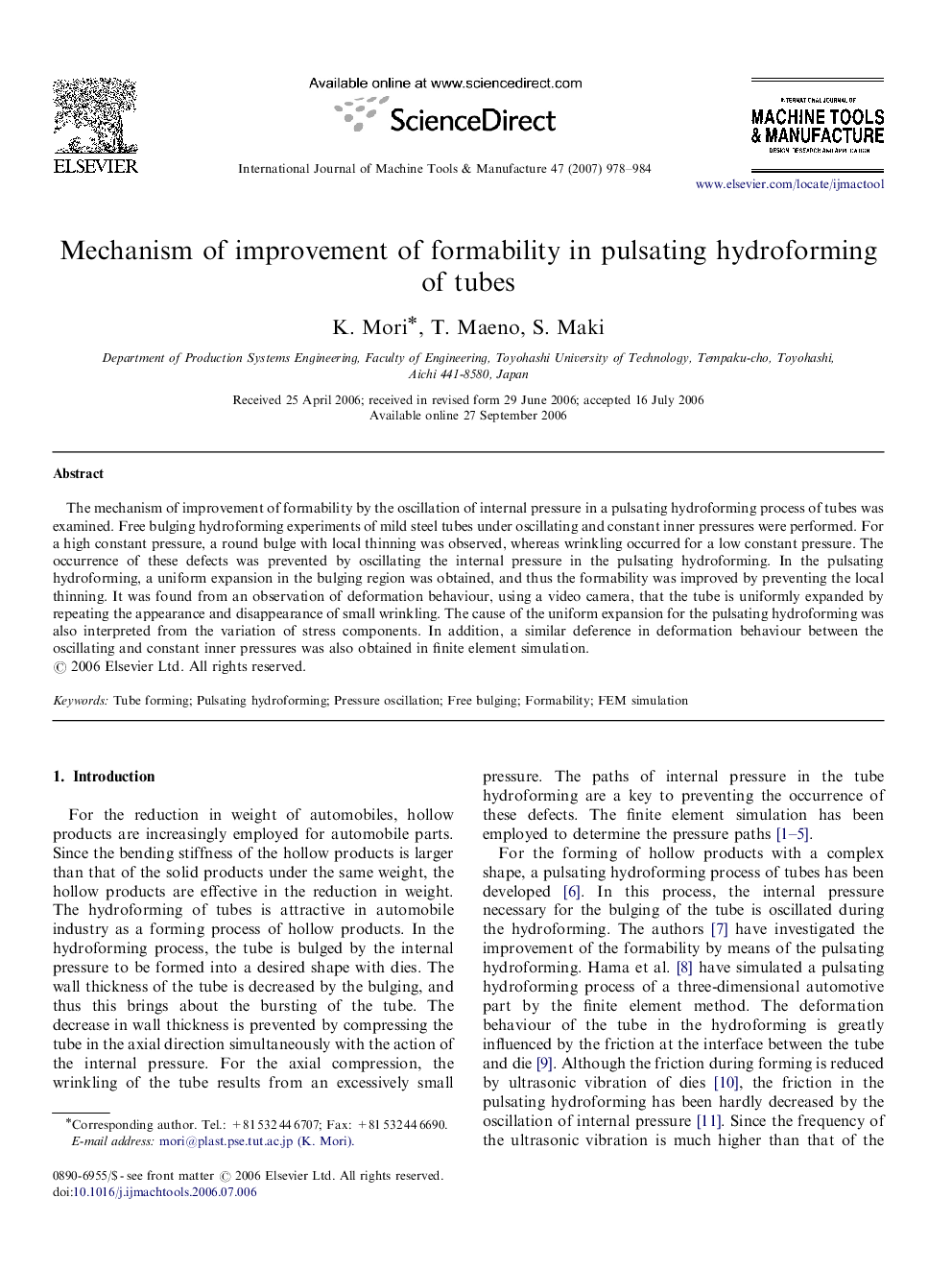 Mechanism of improvement of formability in pulsating hydroforming of tubes