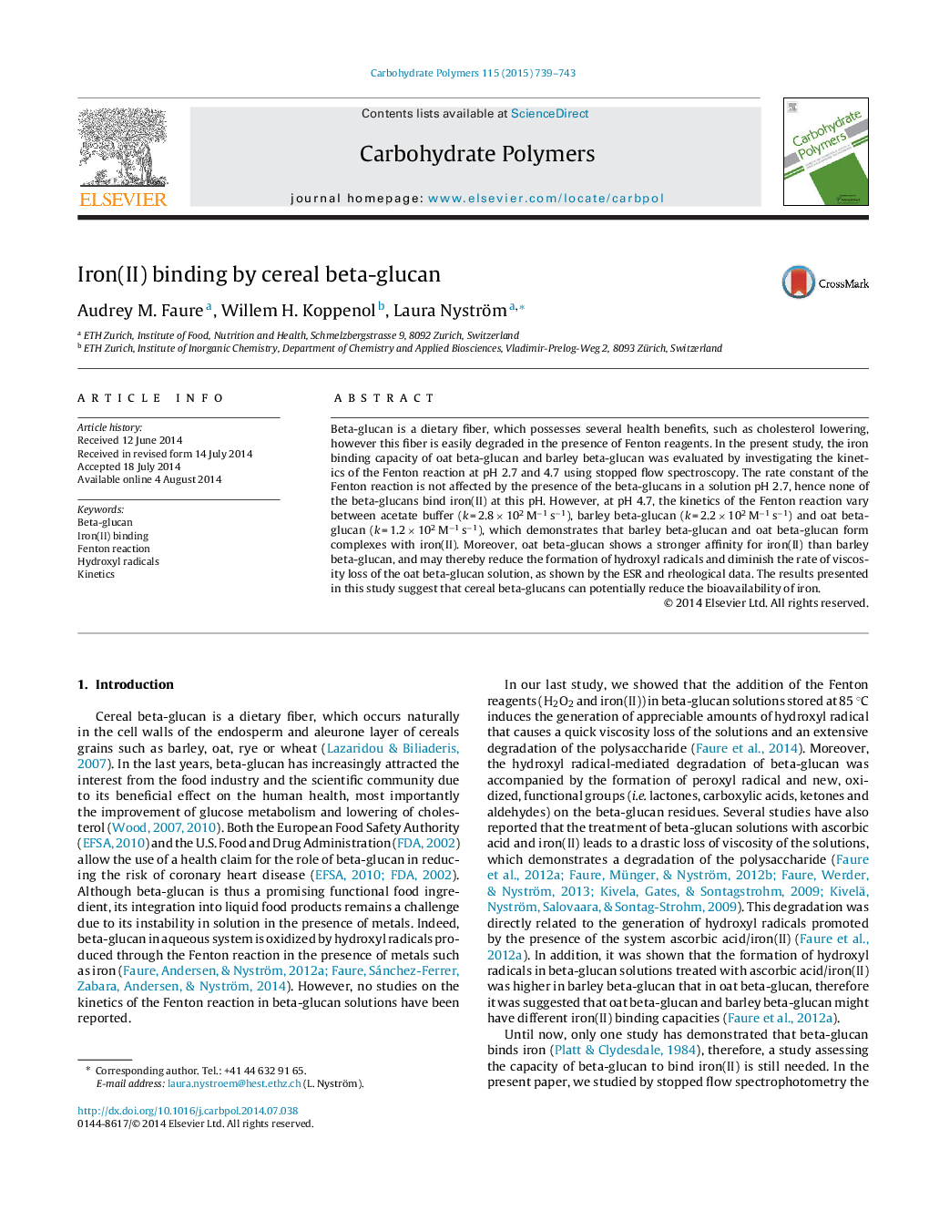 Iron(II) binding by cereal beta-glucan