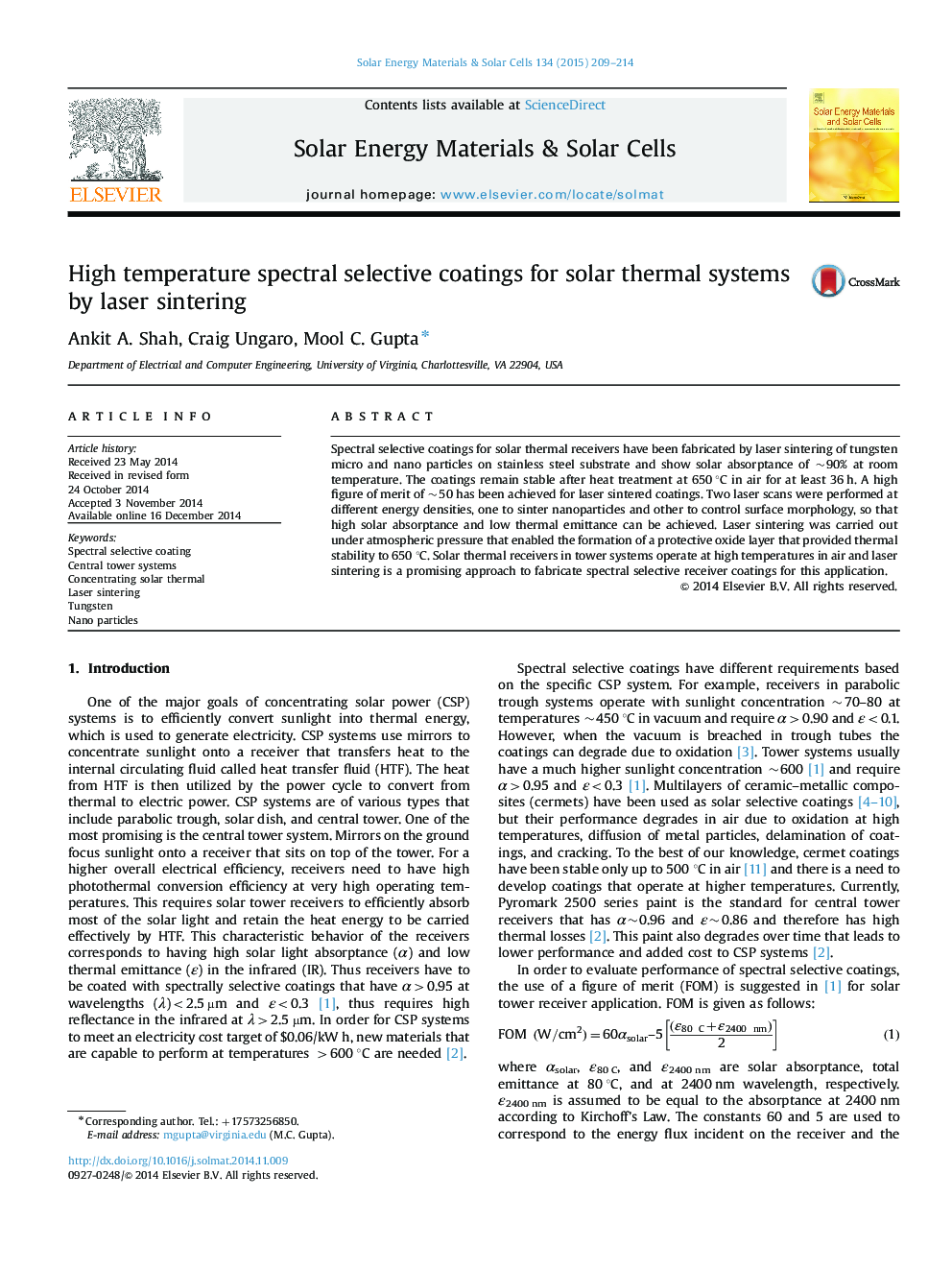 High temperature spectral selective coatings for solar thermal systems by laser sintering