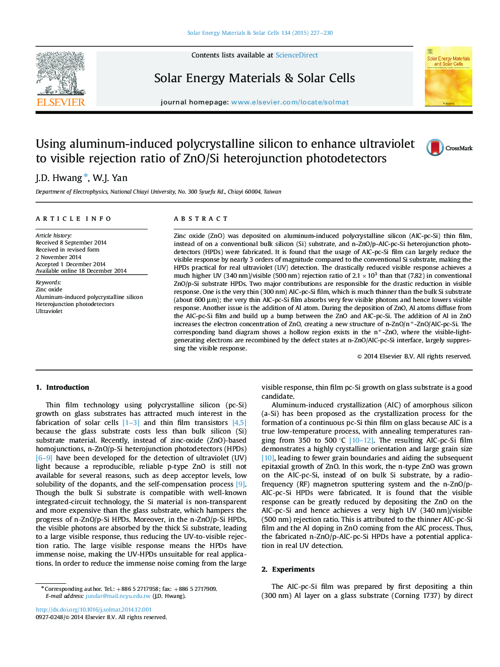 Using aluminum-induced polycrystalline silicon to enhance ultraviolet to visible rejection ratio of ZnO/Si heterojunction photodetectors