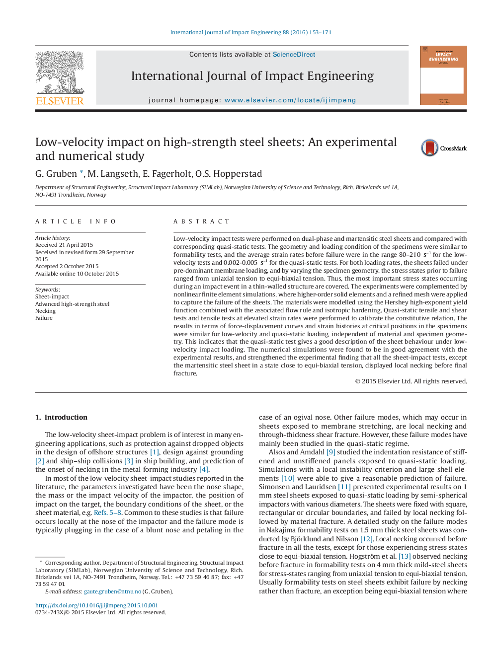 Low-velocity impact on high-strength steel sheets: An experimental and numerical study