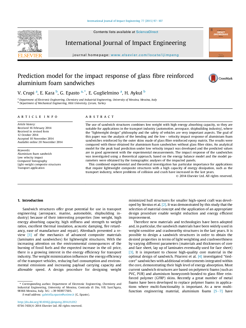 Prediction model for the impact response of glass fibre reinforced aluminium foam sandwiches