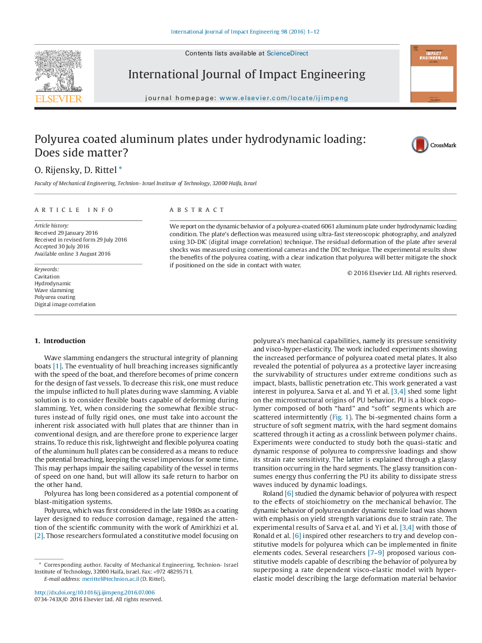 Polyurea coated aluminum plates under hydrodynamic loading: Does side matter?